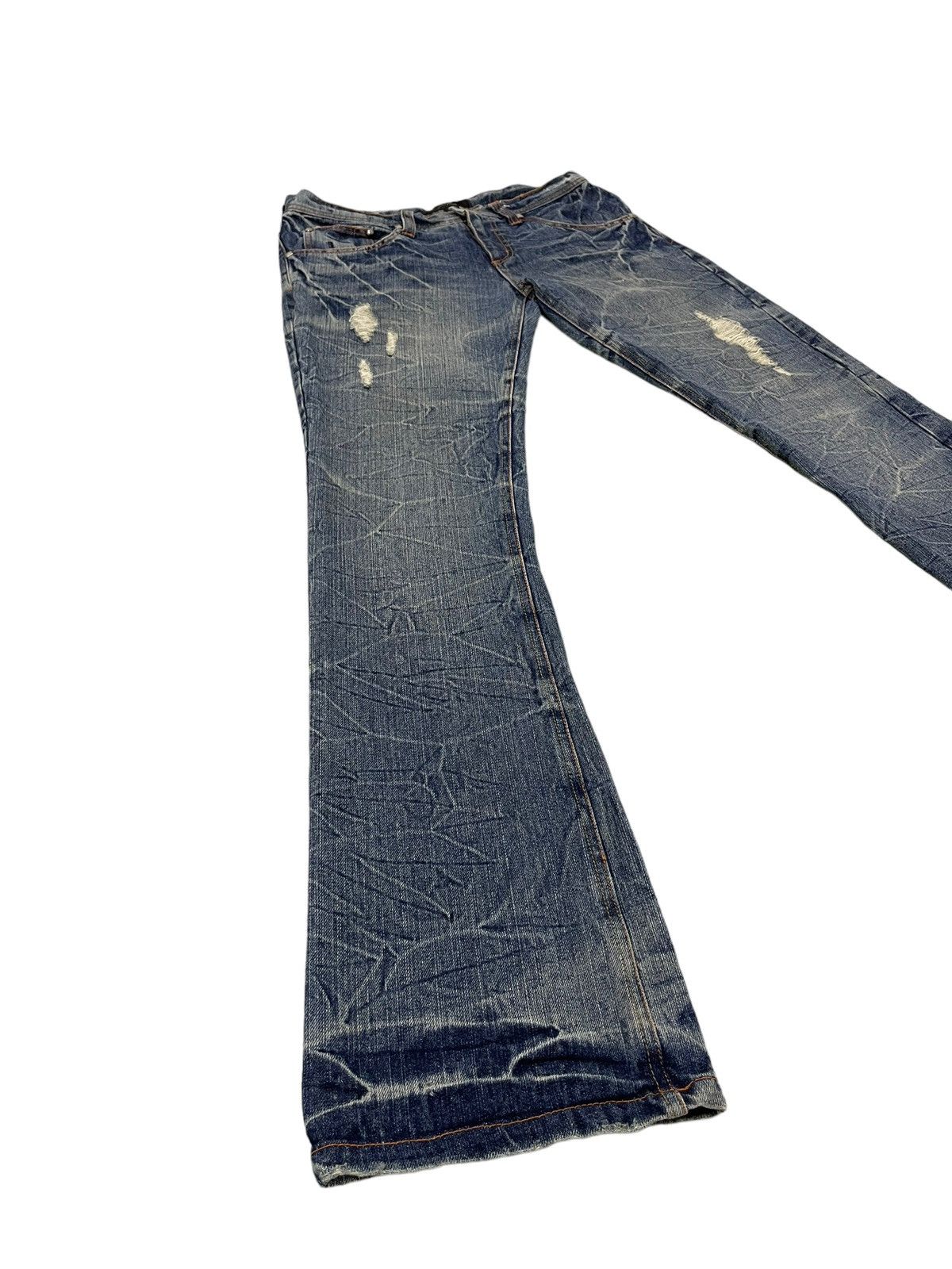 Japanese Brand Flare Jeans Place Plan Distress Low Rise Denim Boot Cut 5🟦4 Size US 31 - 10 Thumbnail