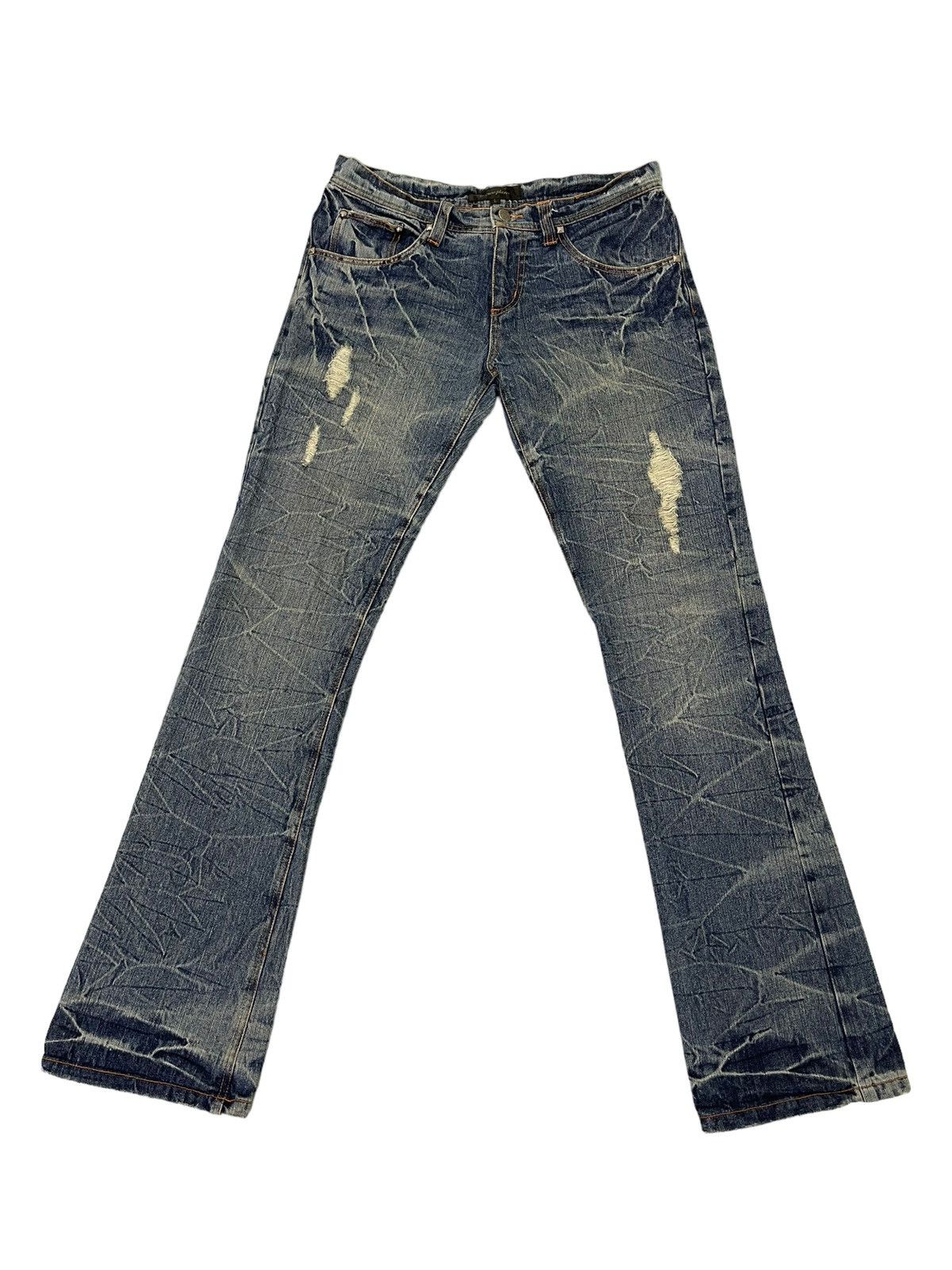 Japanese Brand Flare Jeans Place Plan Distress Low Rise Denim Boot Cut 5🟦4 Size US 31 - 9 Thumbnail