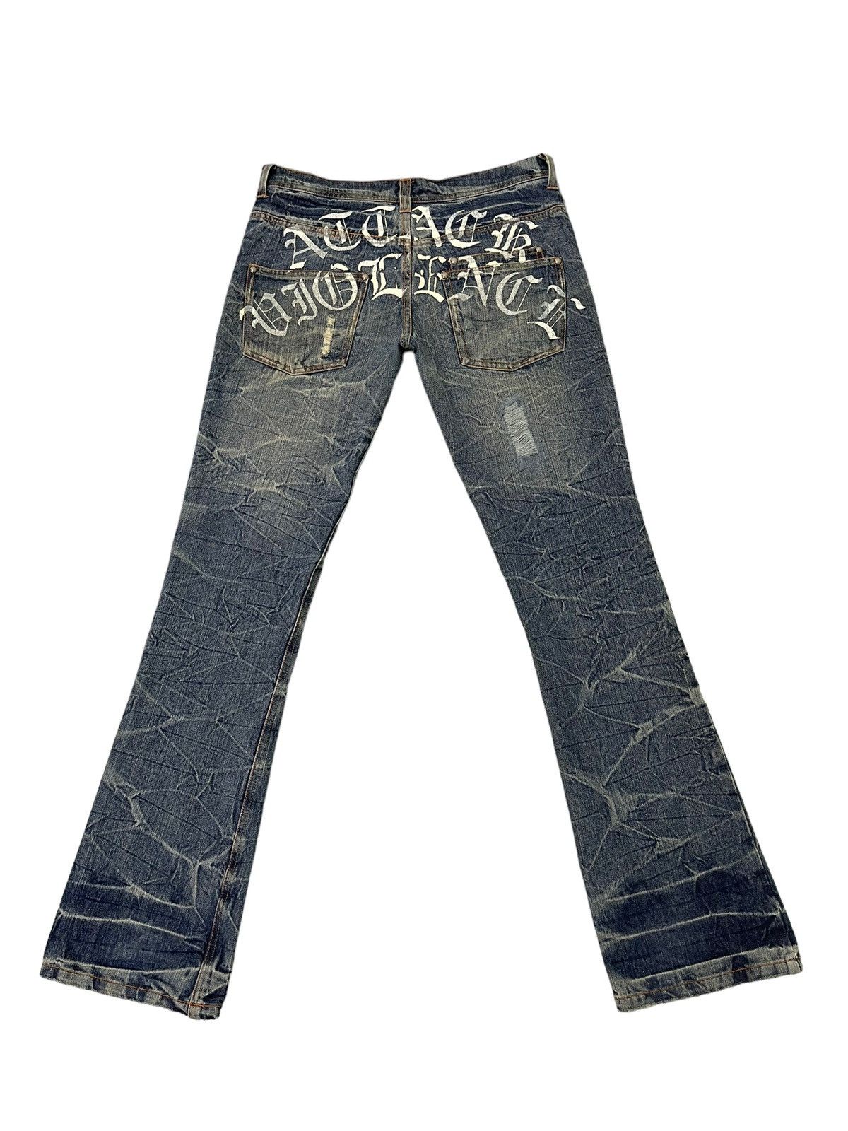 Japanese Brand Flare Jeans Place Plan Distress Low Rise Denim Boot Cut 5🟦4 Size US 31 - 2 Thumbnail