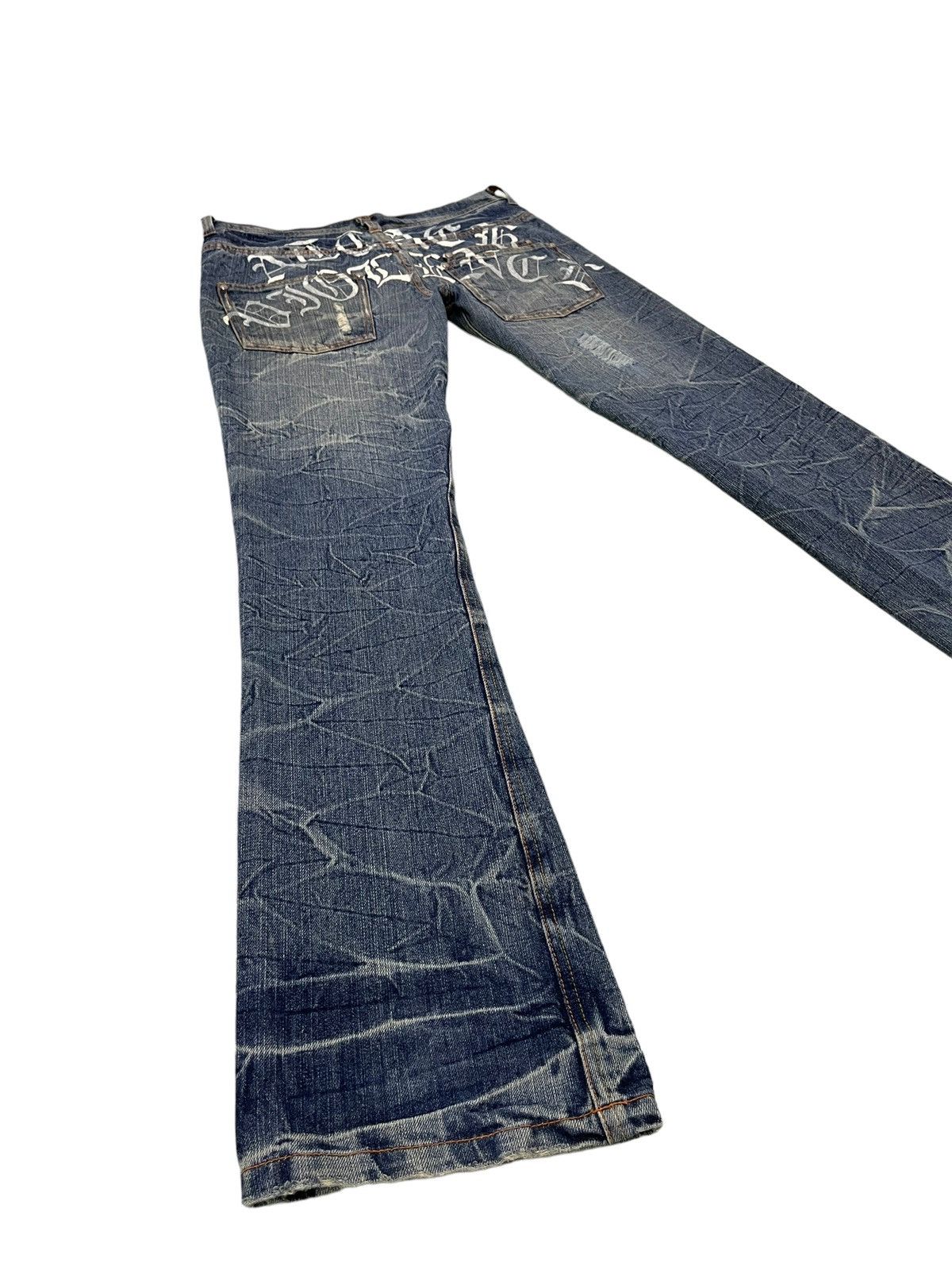 Japanese Brand Flare Jeans Place Plan Distress Low Rise Denim Boot Cut 5🟦4 Size US 31 - 3 Thumbnail