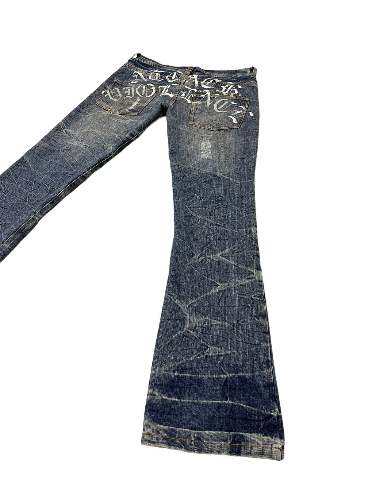 Japanese Brand Flare Jeans Place Plan Distress Low Rise Denim Boot Cut 5🟦4 Size US 31 - 1 Thumbnail