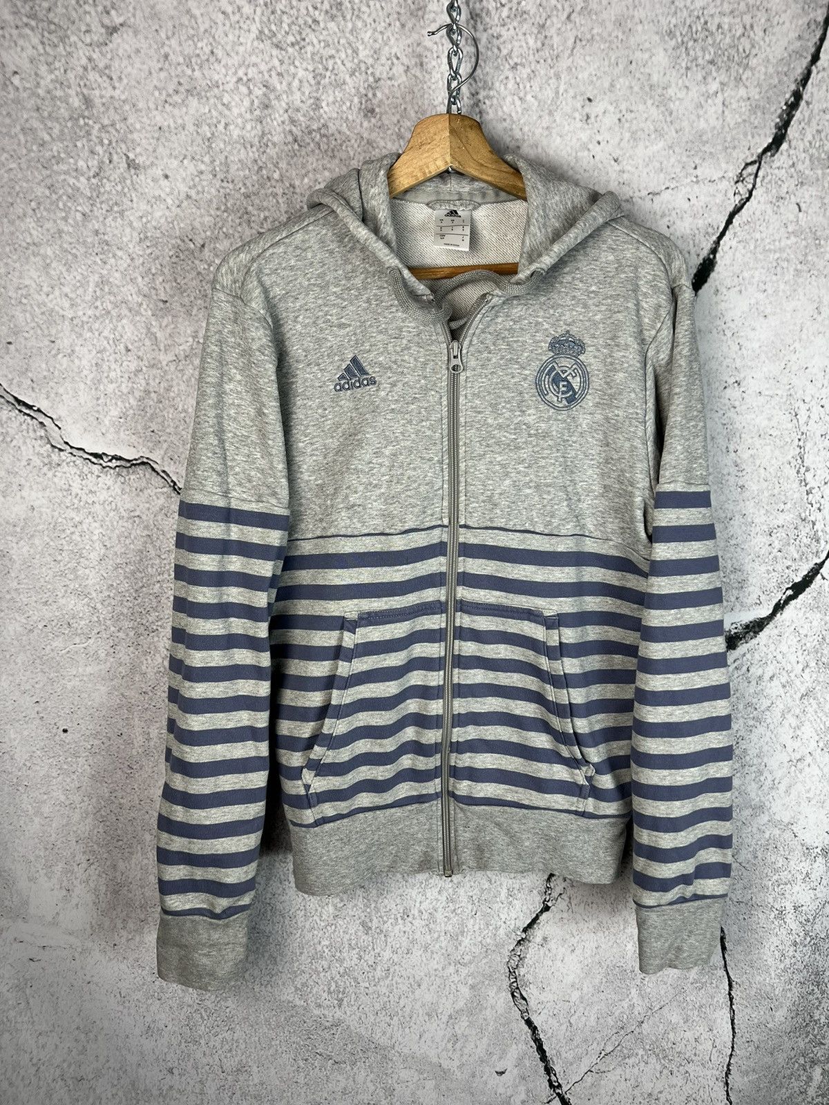 00s Vintage Rare Real Madrid x Adidas Striped Zip-Hoodie
