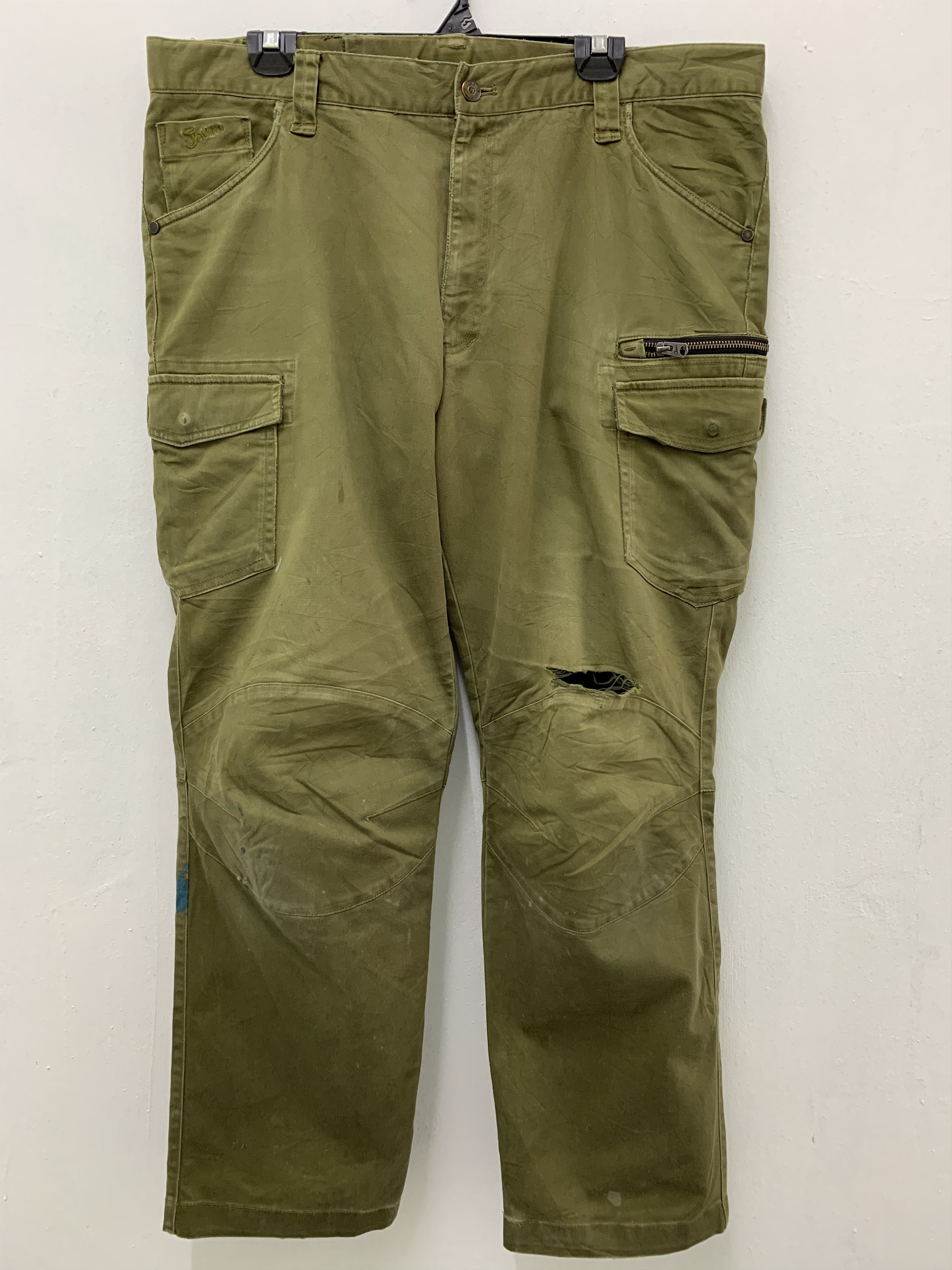 image of Vintage Cargo Pants Jawin Multipocket Double Knee Dark Green 38", Men's