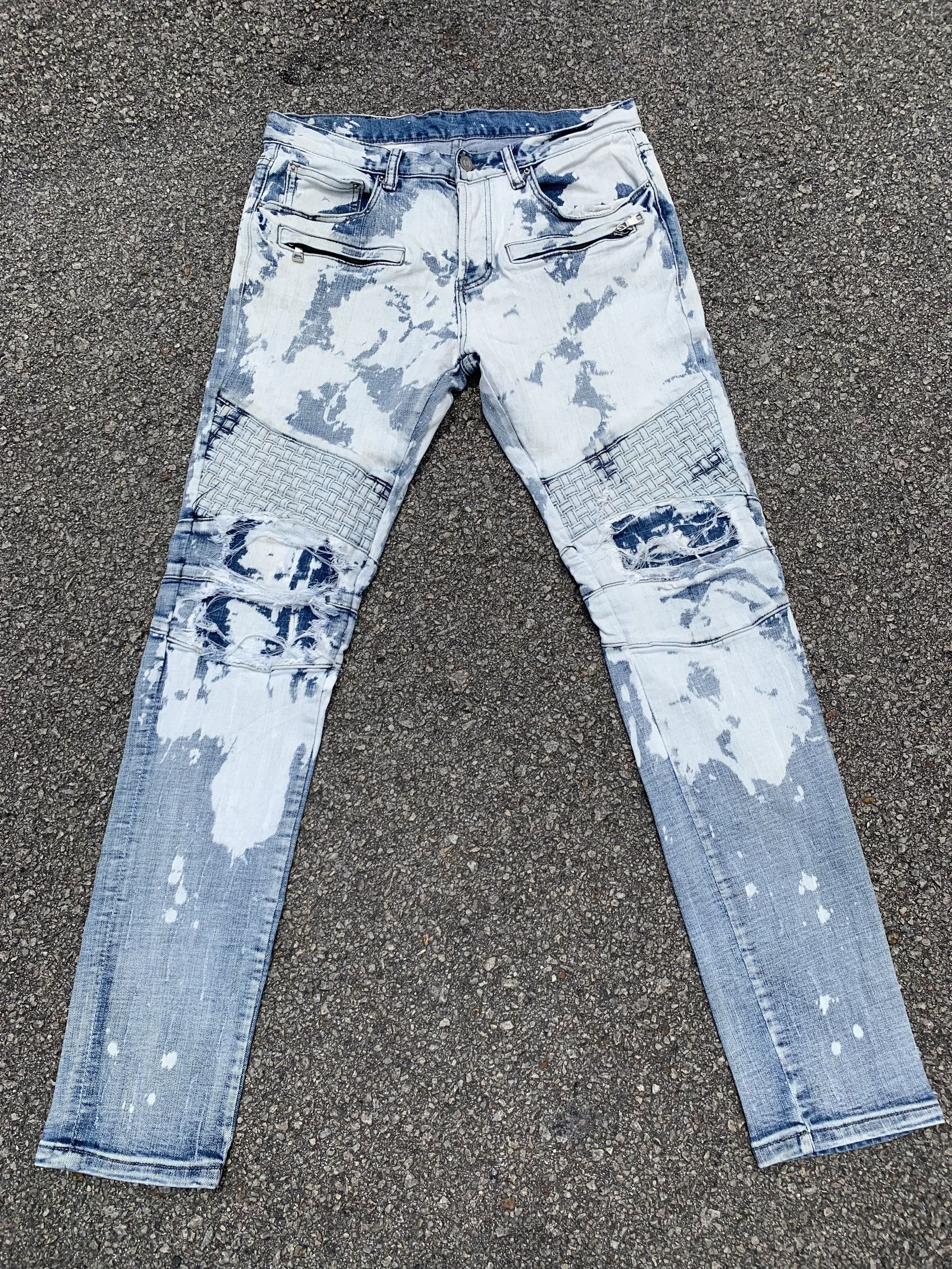 Japanese Brand Acid Wash Dope Denim Distressed Kurt Cobain Balmain Style Size US 31 - 1 Thumbnail