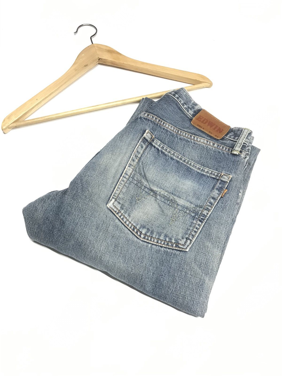 Edwin × Vintage VINTAGE EDWIN 505 X BLUE WASH DISTRESSED SELVEDGE DENIM Size US 31 - 20 Thumbnail
