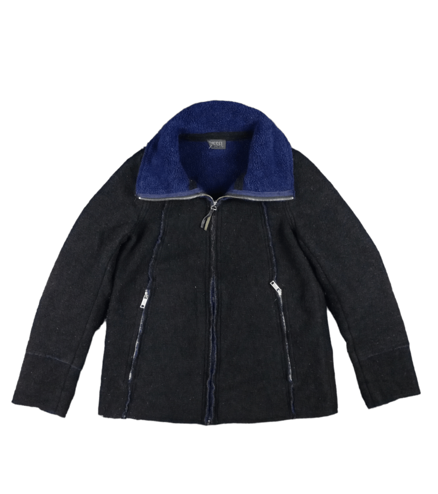 image of vintage Diesel Wool Fleece Zipper Jacket in Black/Dark Blue, Women's (Size Small)