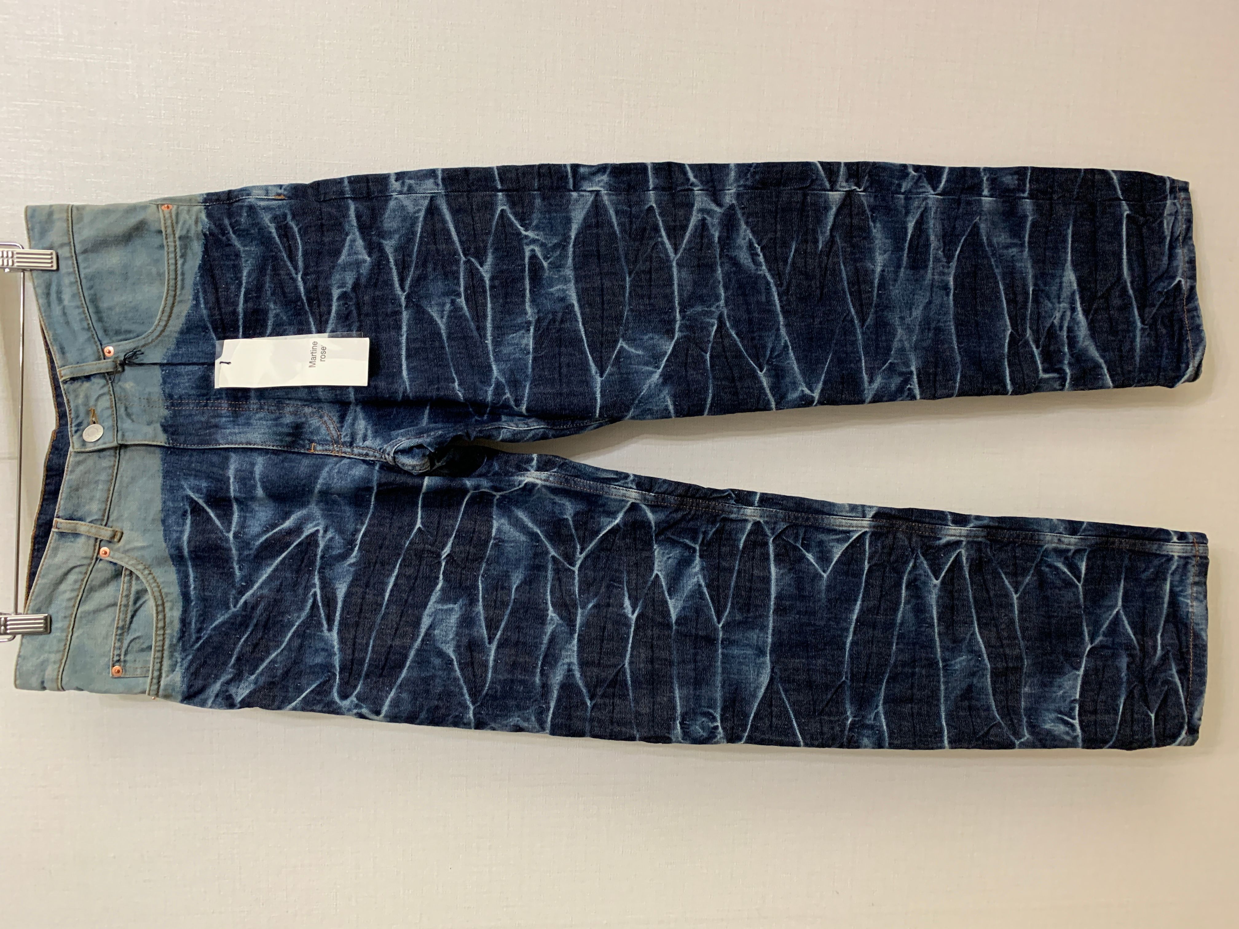 Pre-owned Martine Rose Crinkle Two Tone Blue Jeans In Washed Blue