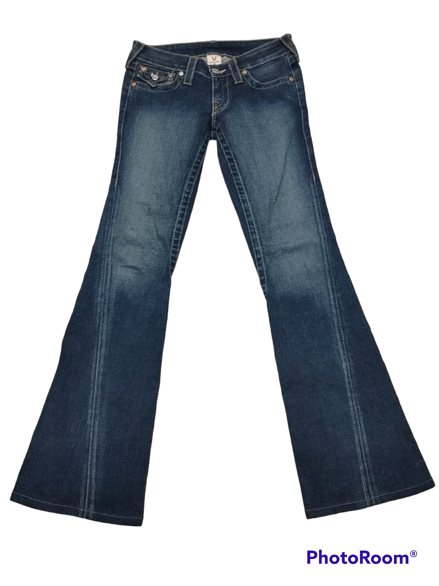 image of Archival Clothing x True Religion Low Rise Super Flare Jeans in Blue Denim, Women's (Size 26)