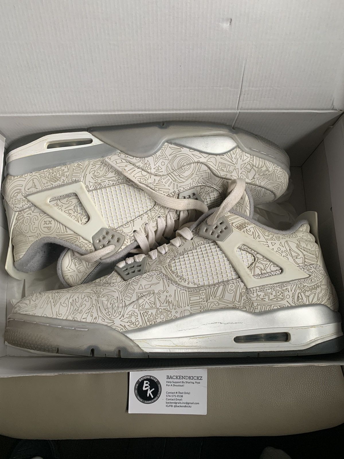 image of Jordan Nike Jordan 4 Retro ‘30Th Anniversary Laser’ Shoes in White Laser, Men's (Size 14)