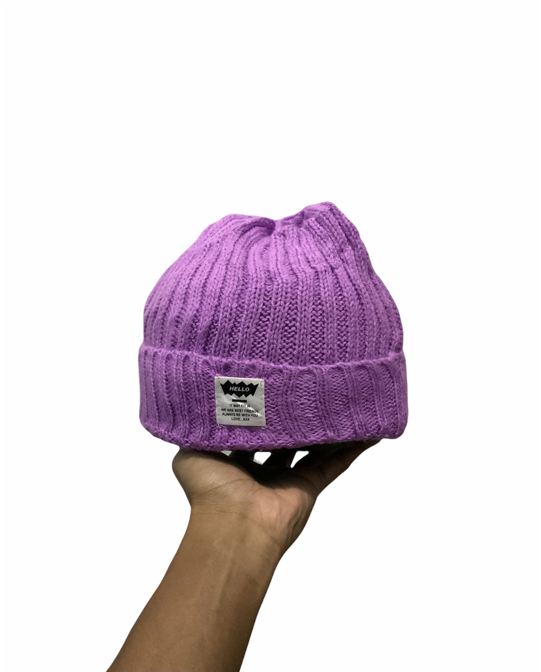 image of Hello X Daiso Cross Stitch Streetwear Beanie Hat in Purple, Men's