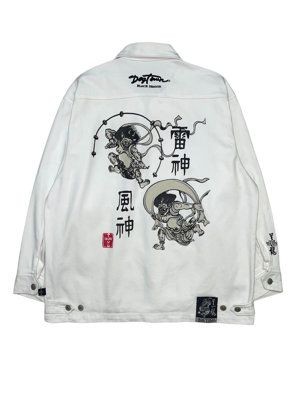 image of Dogtown Black Dragon Skaters Denim Jacket in White, Men's (Size Large)