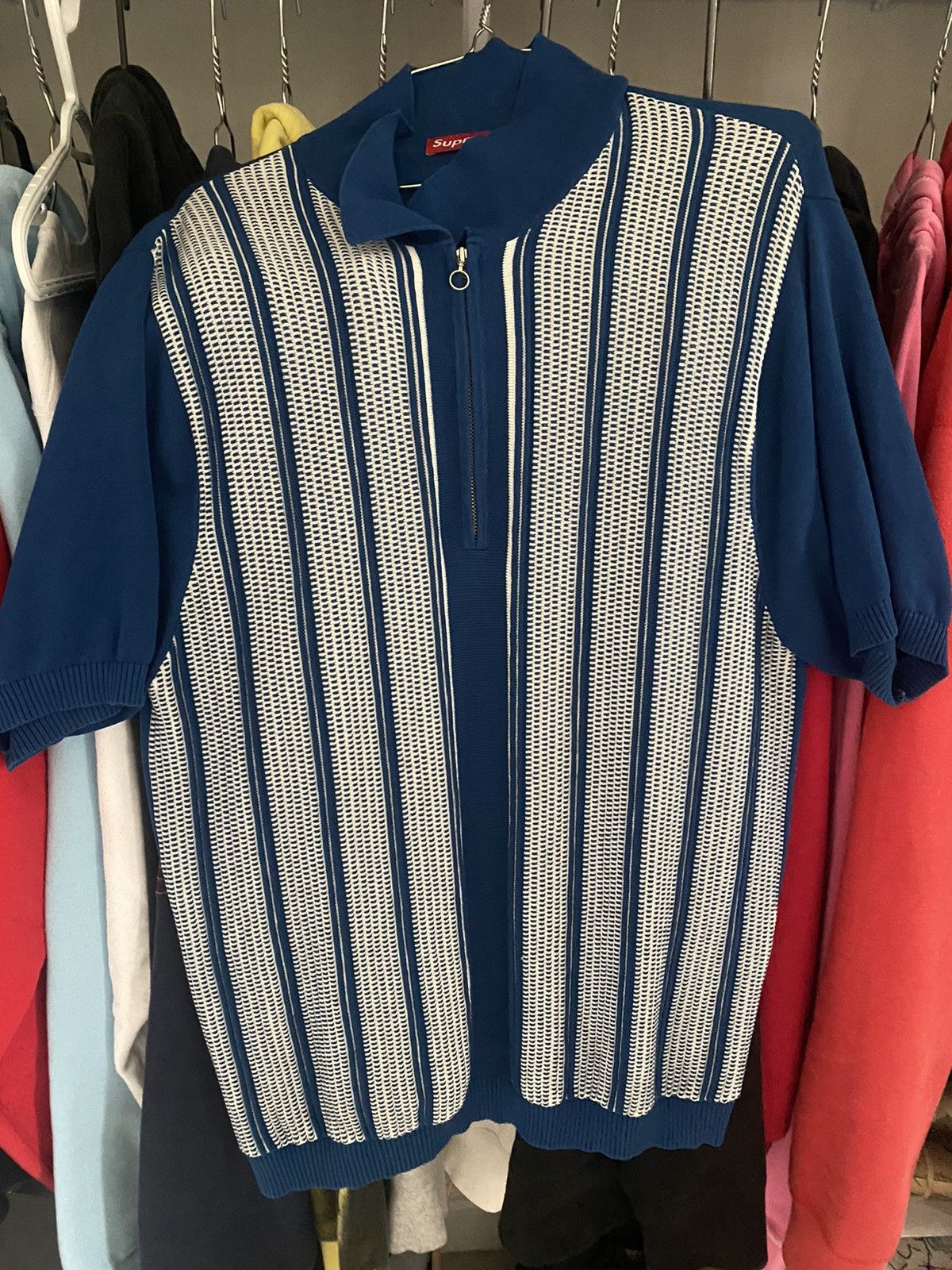 トップス Supreme XL Sequin Stripe Zip Polo Supreme Sequin Stripe Zip Polo (SS23) - $138