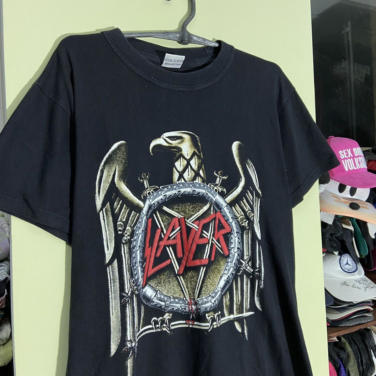 Vintage Vintage 90s Slayer Graphic Band Tee Black Goth Metal Faded M Size US M / EU 48-50 / 2 - 4 Thumbnail
