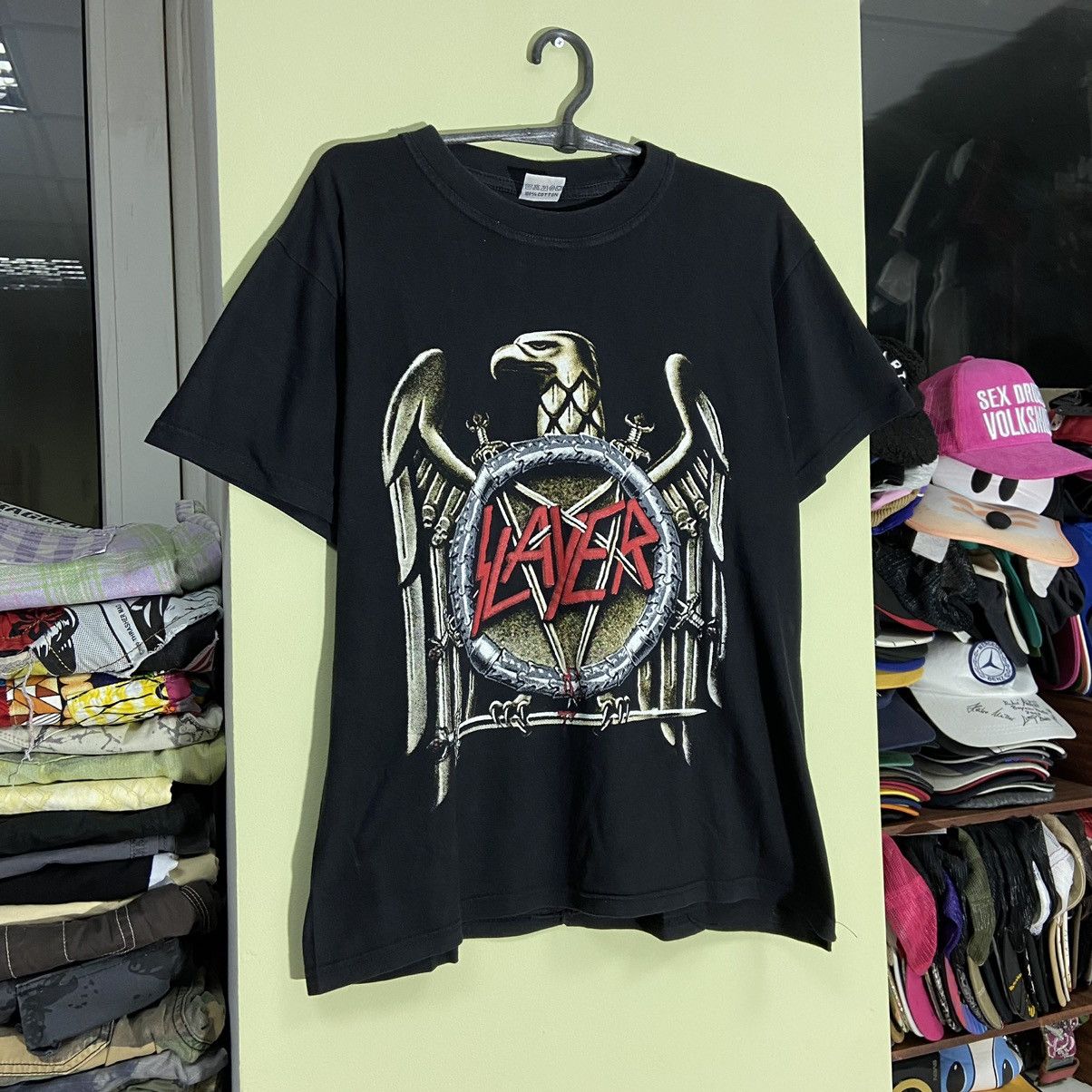 Vintage Vintage 90s Slayer Graphic Band Tee Black Goth Metal Faded M Size US M / EU 48-50 / 2 - 2 Thumbnail