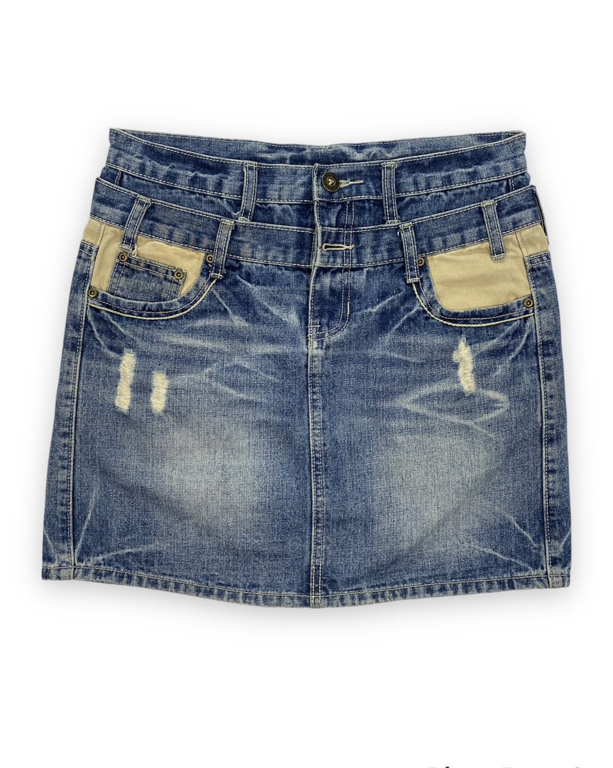 And It_ Distressed Double Waist Jeans Skirt