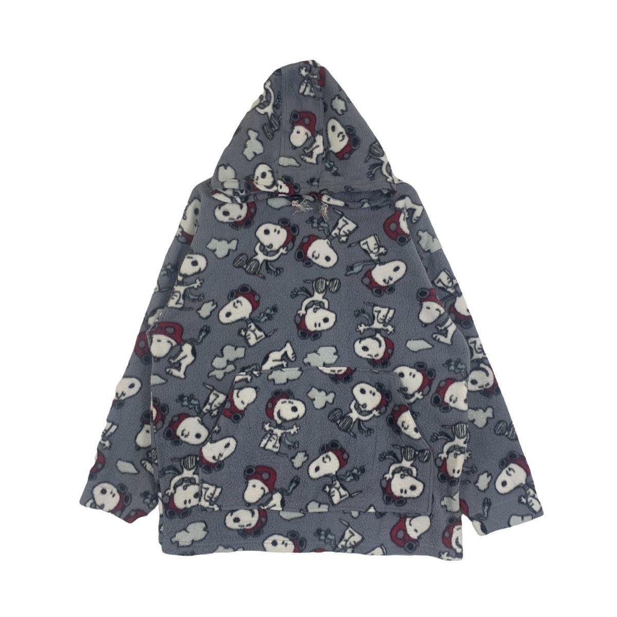 image of Cartoon Network x Peanuts Vintage Peanuts Snoopy Cartoon Fullprint Fleece Hoodie in Grey (Size Medi