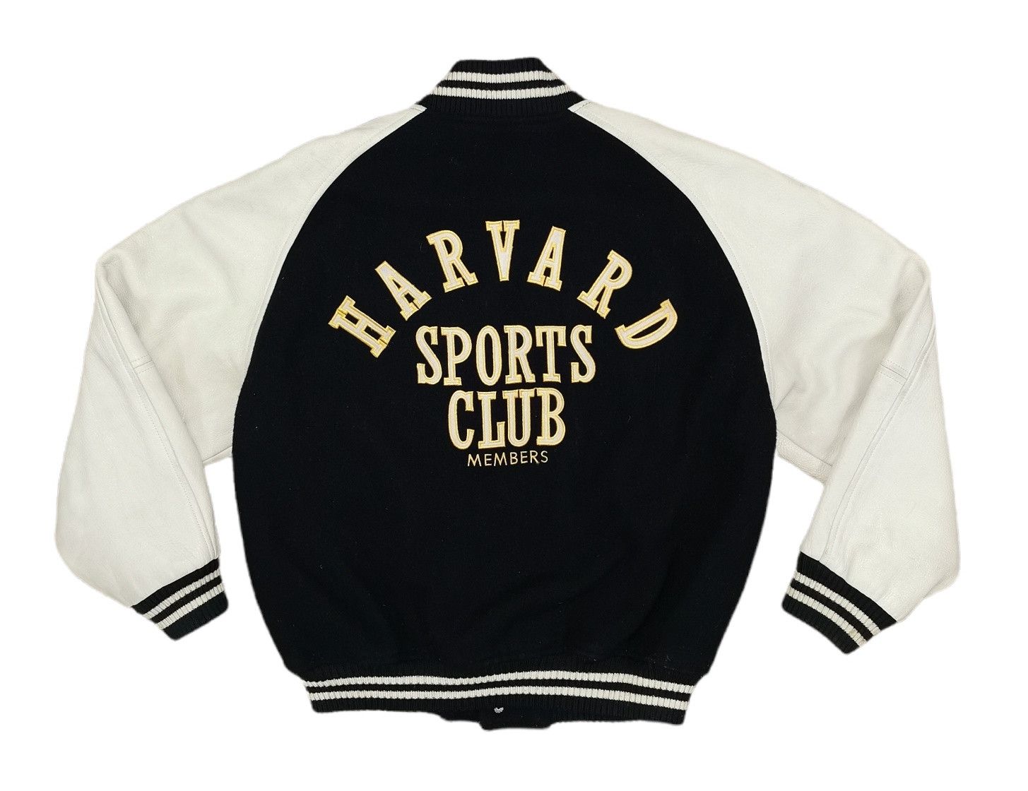 image of Vintage Harvard Sports Club Leather Wool Varsity Jacket in Black, Men's (Size Medium)