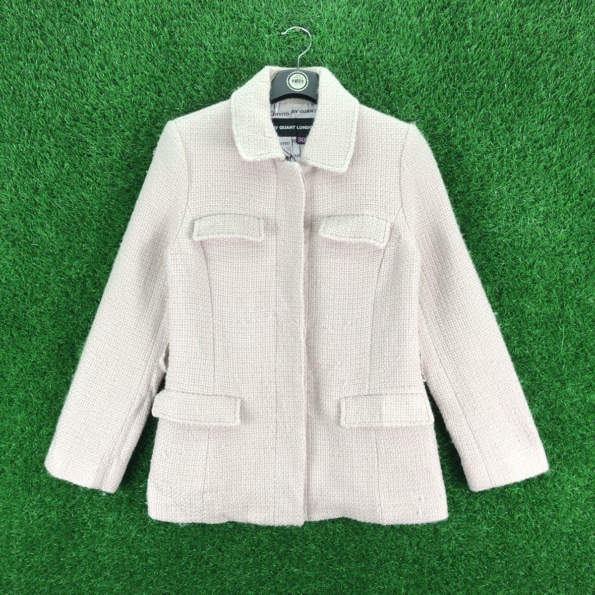 image of Archival Clothing x Vintage Wool Knit Women Jacket By Mary Quant London in Soft Pink (Size XS)
