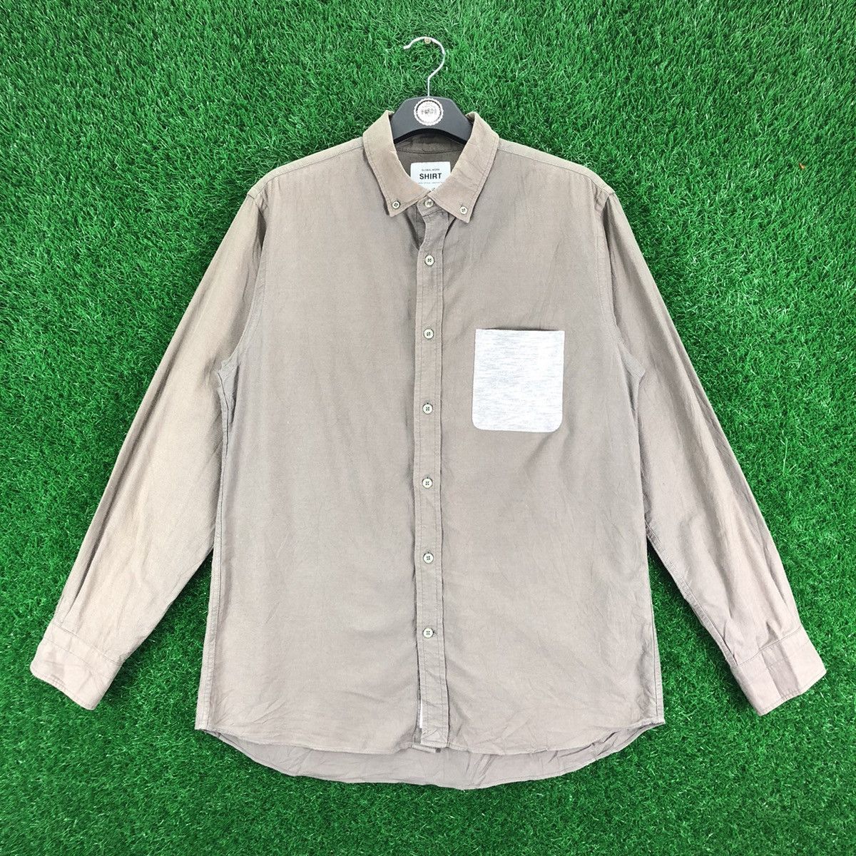 image of Flannel x Global Work Authentic Garment Single Pocket Shirt in Olive Green, Men's (Size Medium)