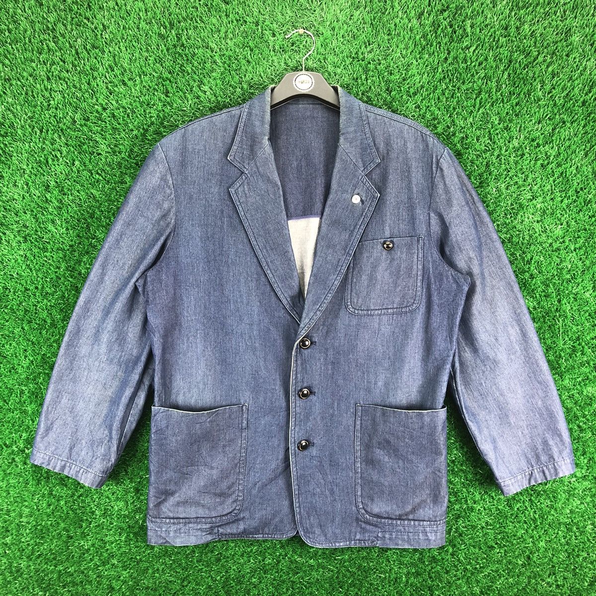 image of Vintage 80's Blue Denim Coat Blazer Jacket By Alpha Pouse, Men's (Size XL)