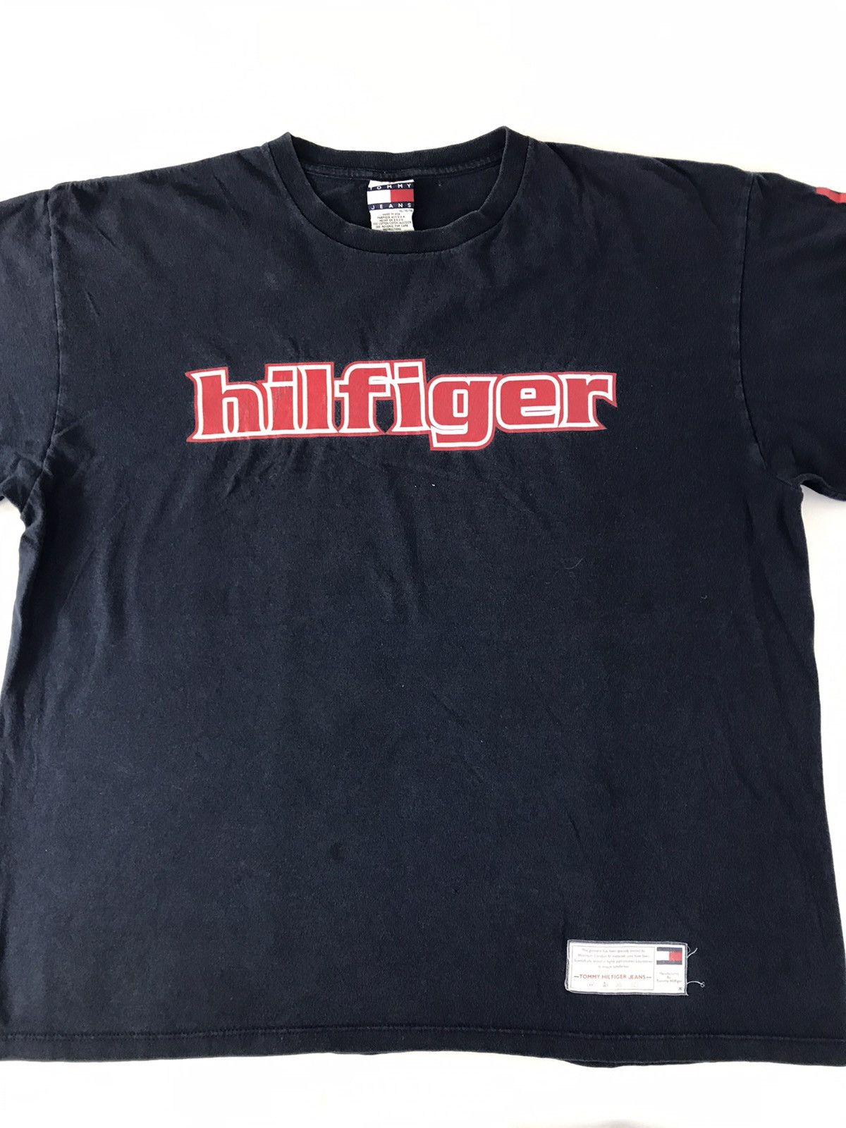 Tommy Hilfiger Tommy Hilfiger Jeans Side Tape Big Logo Tee R194j Size US XXL / EU 58 / 5 - 2 Thumbnail