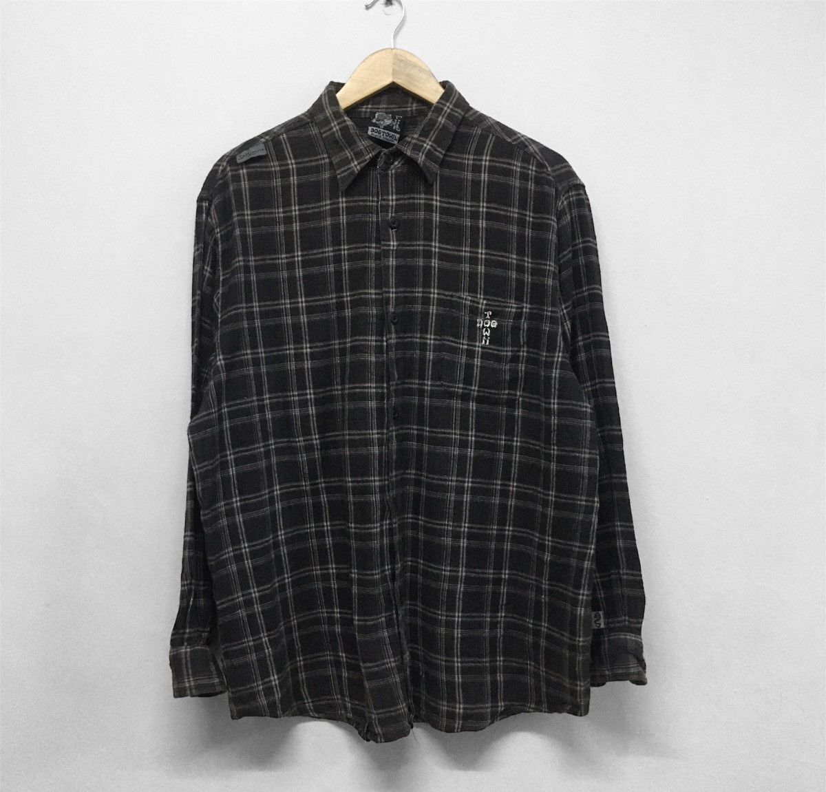 image of Vintage Dogtown Flannel Button Up Shirt in Black, Men's (Size 2XL)