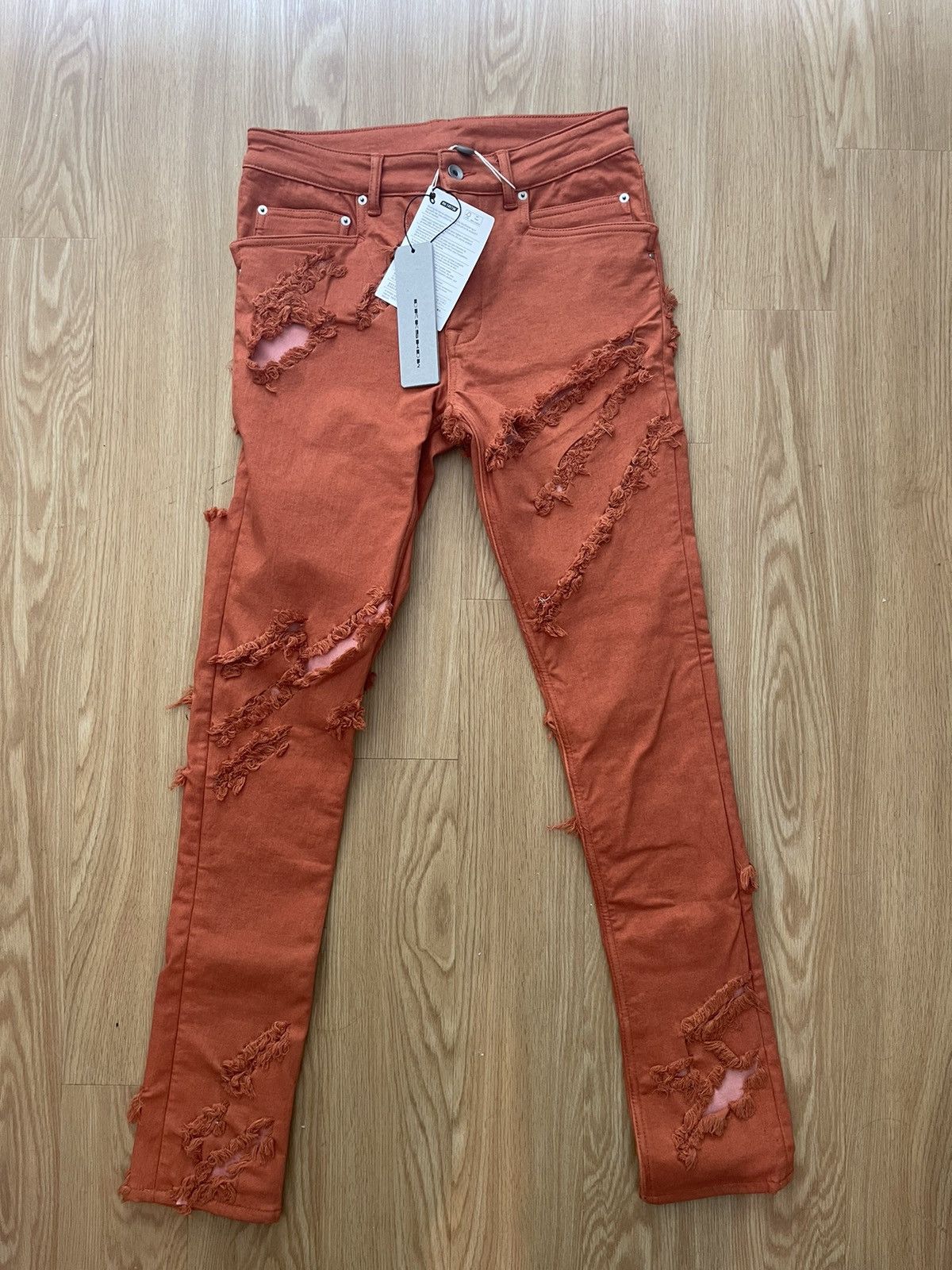 image of Rick Owens Drkshdw Distressed Tyrone Denim Dirty Pine in Orange, Men's (Size 31)