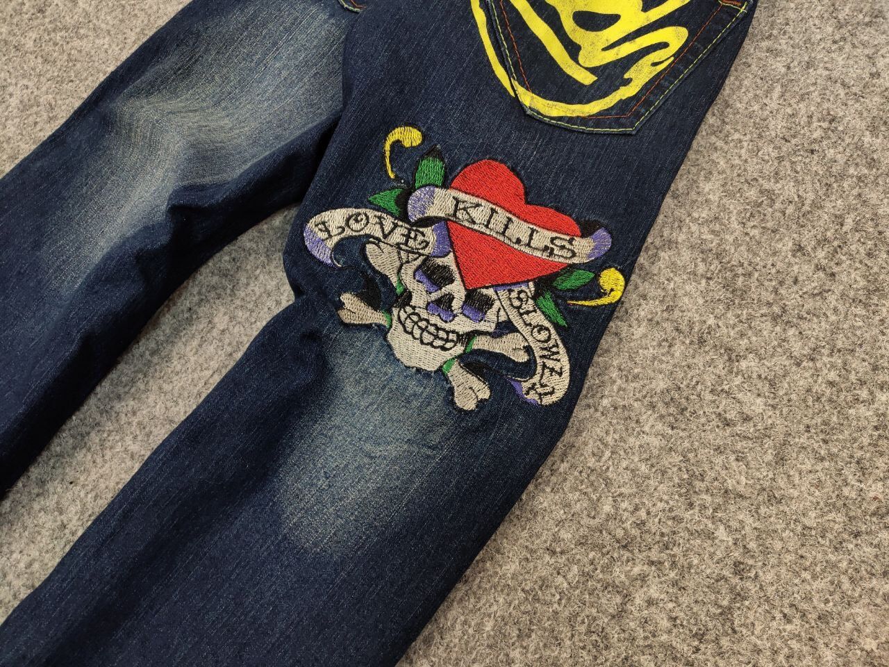 Ed Hardy Rare Vintage 90's Ed Hardy Christian Embroidered Logo Jeans Size 31" - 5 Thumbnail