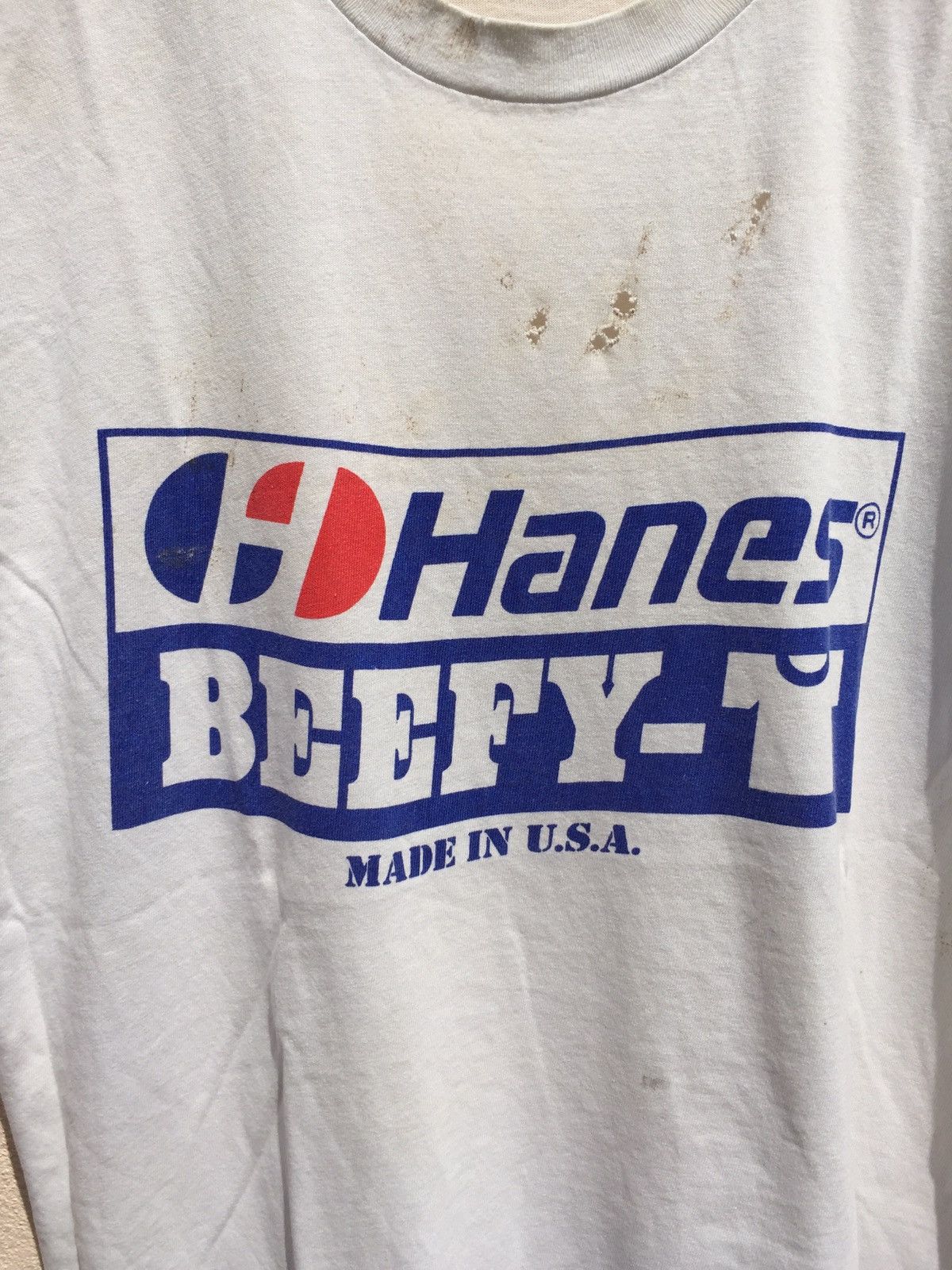 Hanes TRASHED Hanes Beefy T Logo Tee Size Medium 80s Size US M / EU 48-50 / 2 - 6 Thumbnail