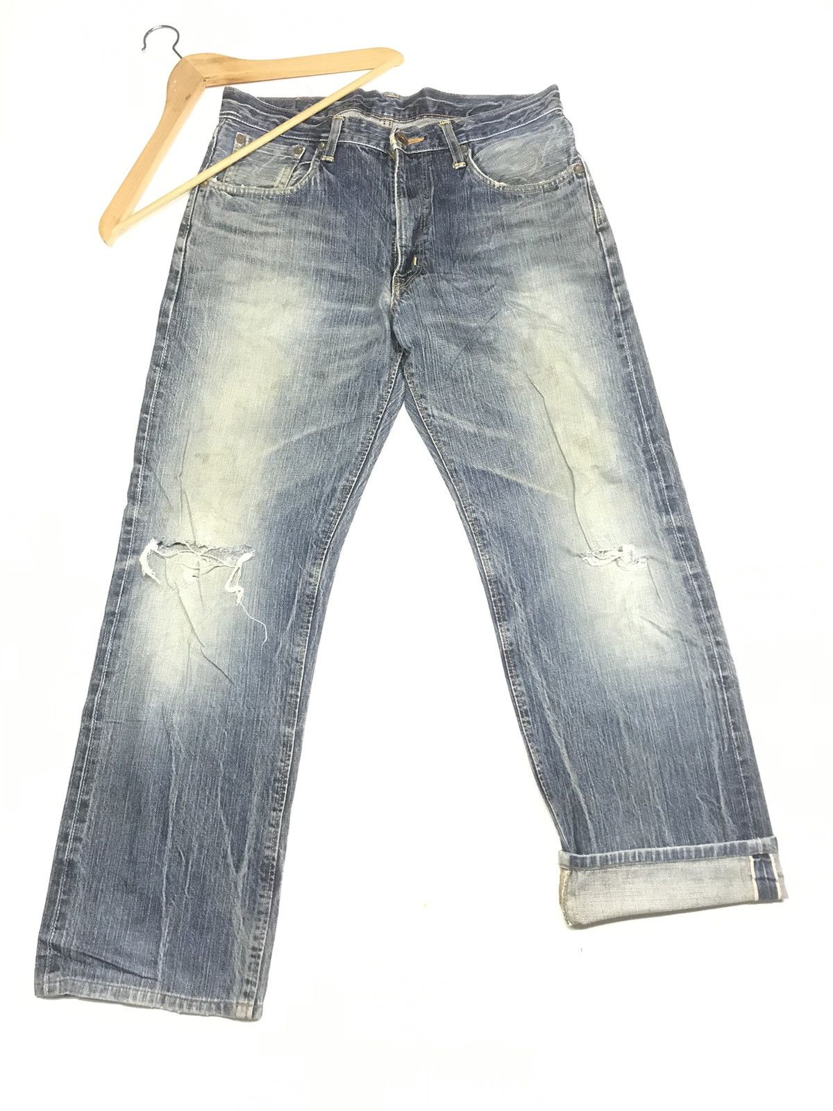 Edwin × Vintage VINTAGE SELVEDGE EDWIN 505zx DISTRESSED DENIM Size US 32 / EU 48 - 4 Thumbnail