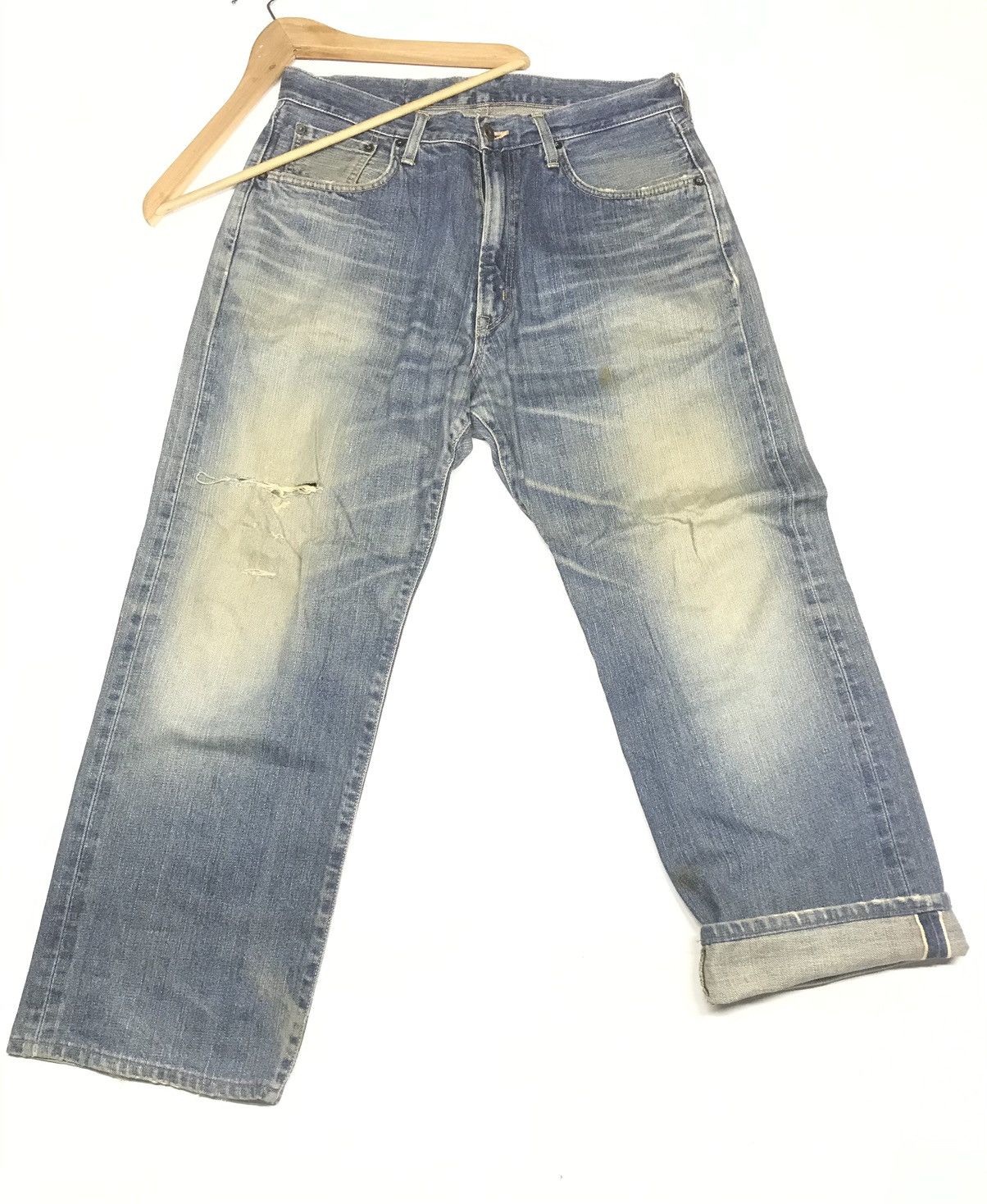 image of Vintage Selvedge Edwin 505 Distressed Denim in Blue, Men's (Size 32)