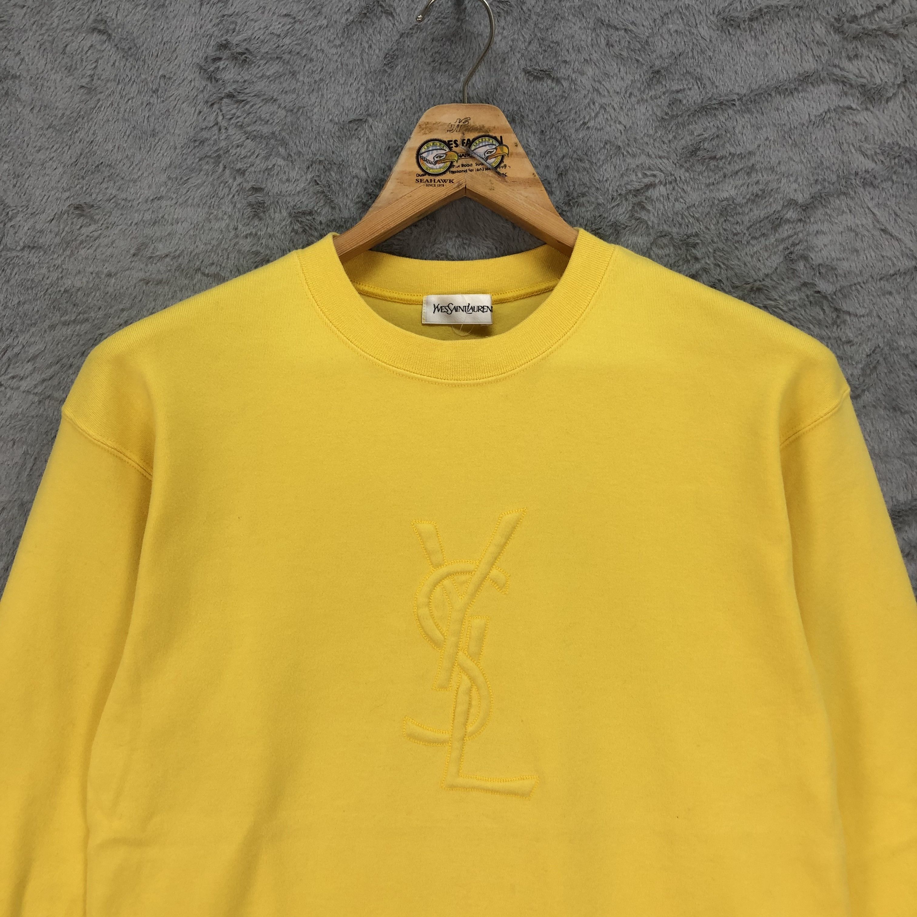 Yves Saint Laurent YSL Embroidery Big Logo All Yellow Sweater #4435-153 Size US M / EU 48-50 / 2 - 2 Thumbnail