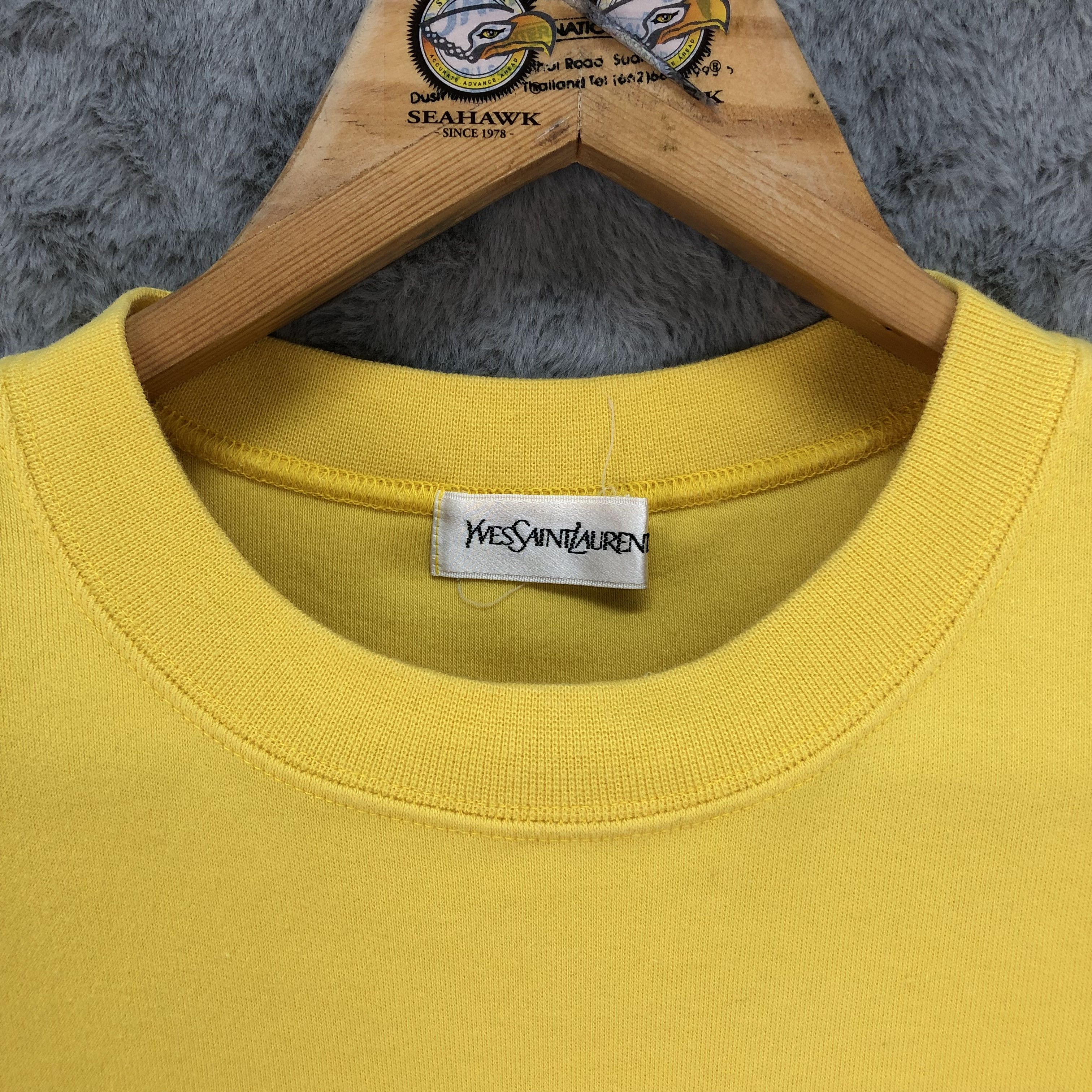 Yves Saint Laurent YSL Embroidery Big Logo All Yellow Sweater #4435-153 Size US M / EU 48-50 / 2 - 7 Thumbnail