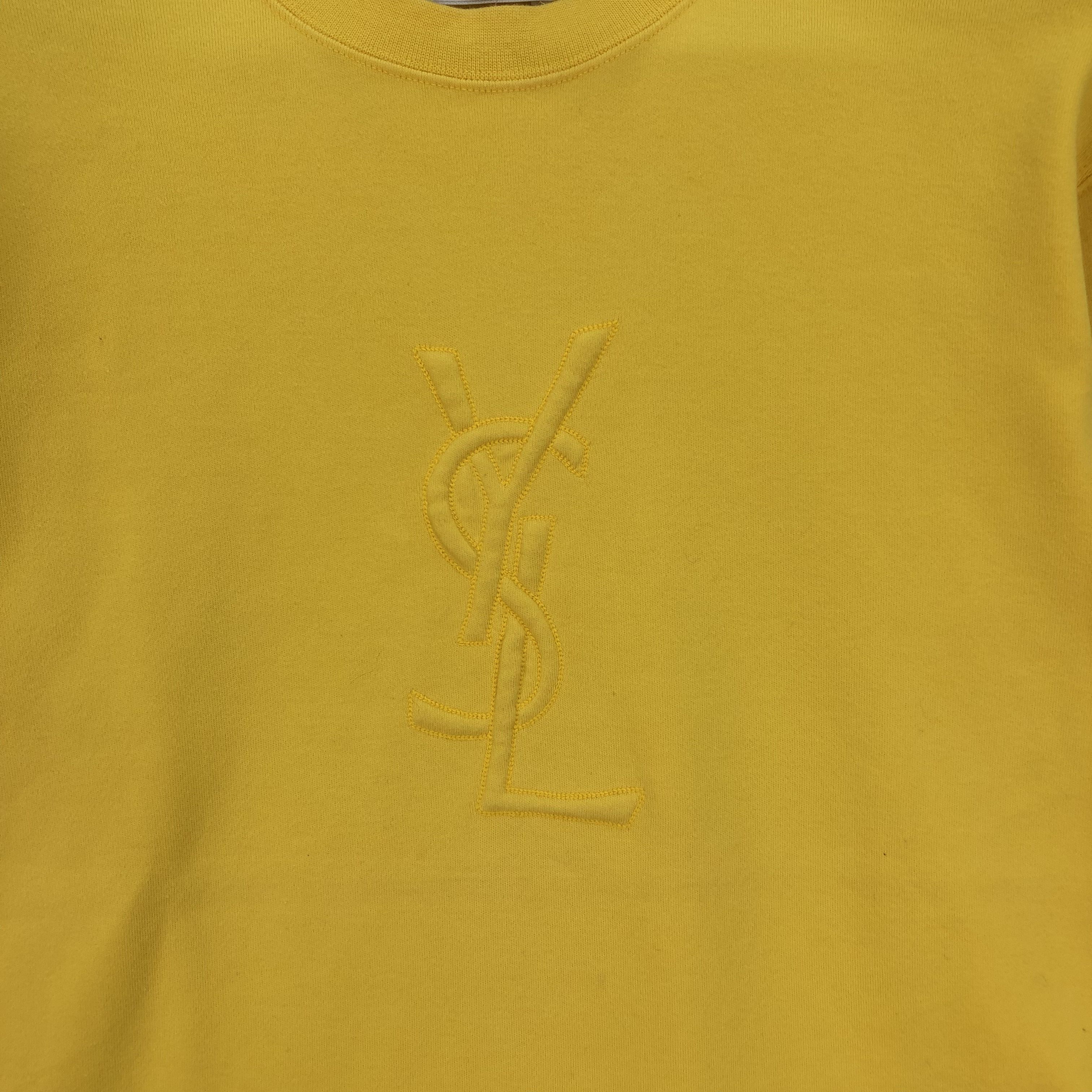 Yves Saint Laurent YSL Embroidery Big Logo All Yellow Sweater #4435-153 Size US M / EU 48-50 / 2 - 3 Thumbnail