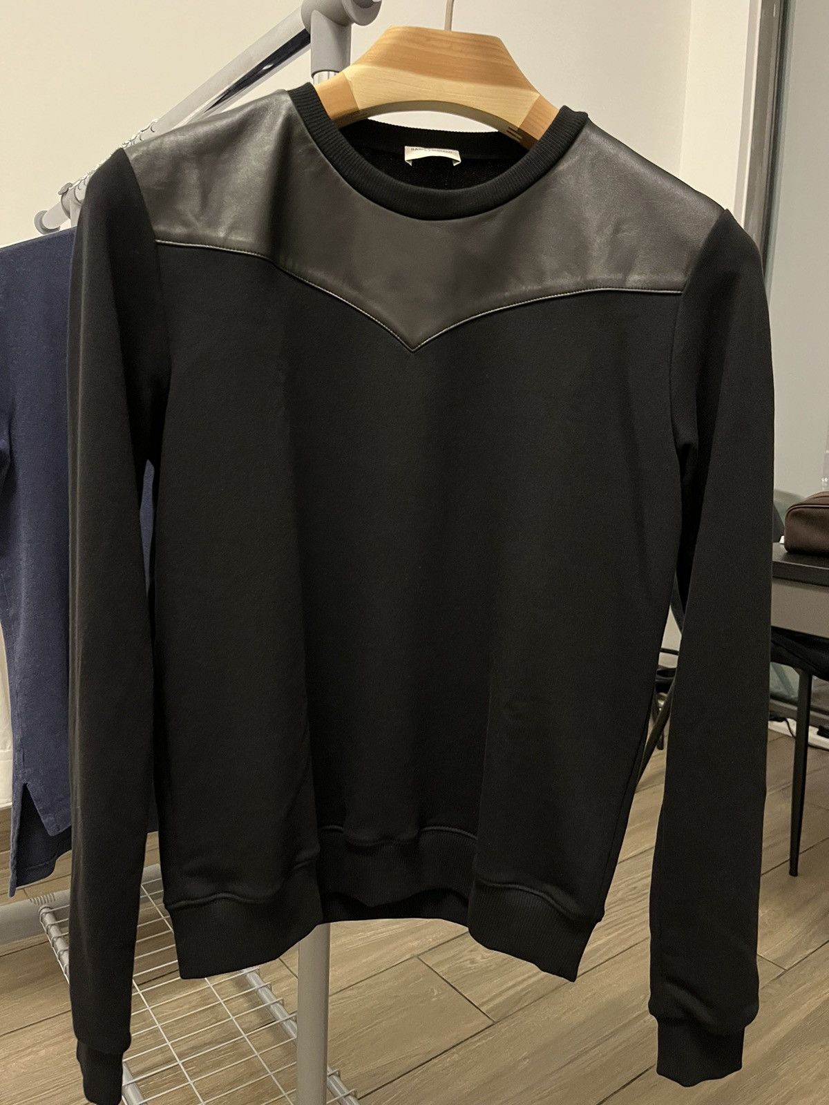 Hedi Slimane × Yves Saint Laurent Leather paneled crewneck sweatshirt Size L / US 10 / IT 46 - 1 Thumbnail