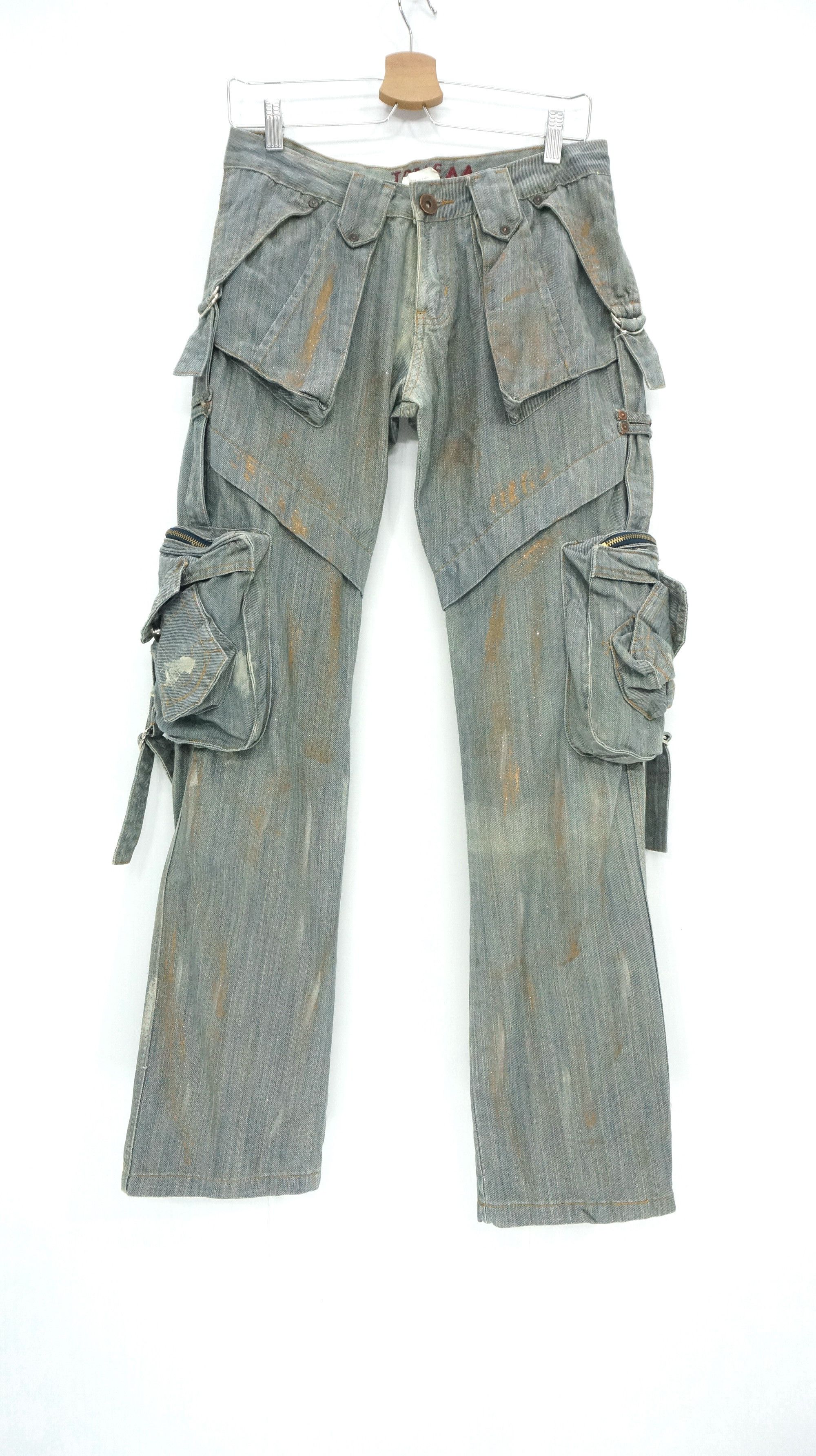 Japanese Brand RARE SICK 🔥 JONEAA Mud Wash Cargo Tactical Bondage Pants Size US 29 - 1 Thumbnail