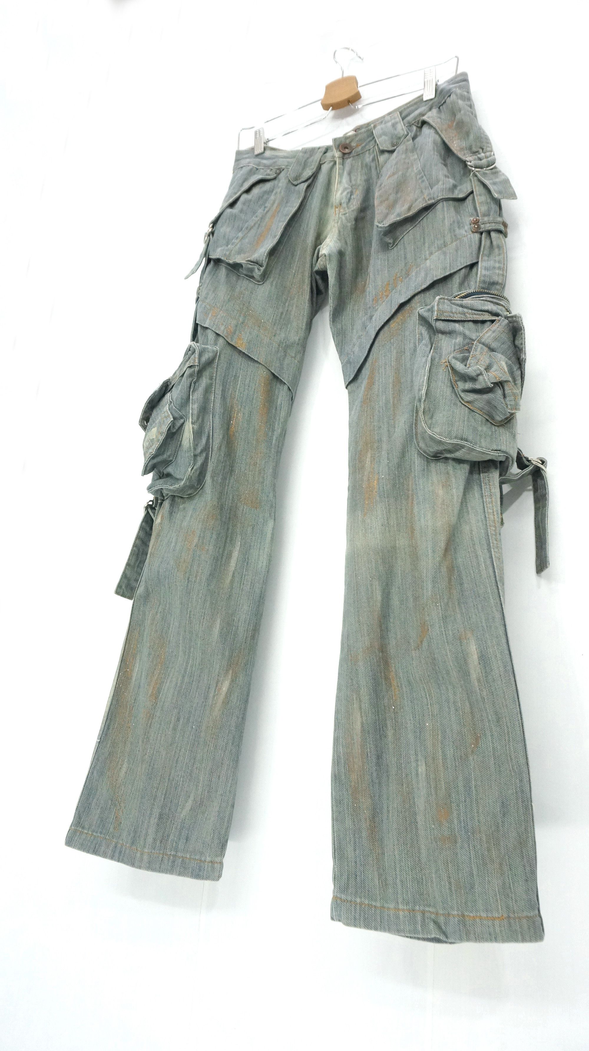 Japanese Brand RARE SICK 🔥 JONEAA Mud Wash Cargo Tactical Bondage Pants Size US 29 - 2 Thumbnail