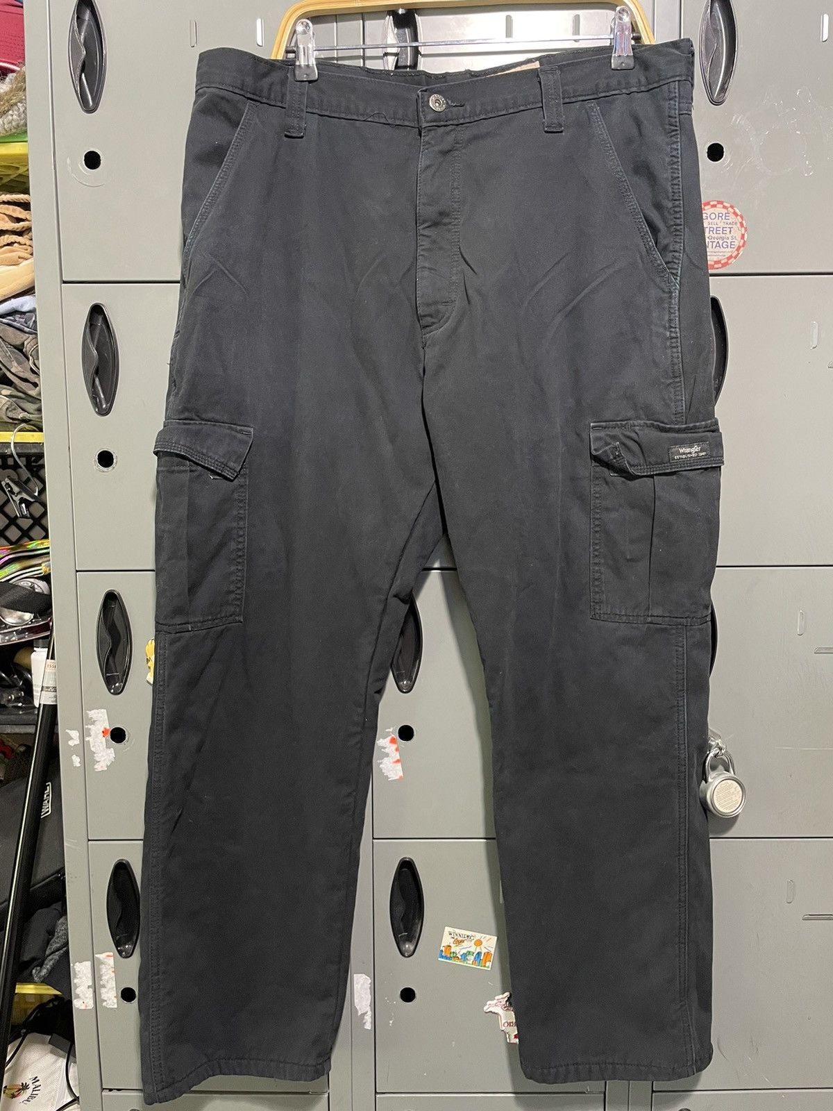 Vintage Vintage cargo pants fleece lined black fade wide leg work Grailed