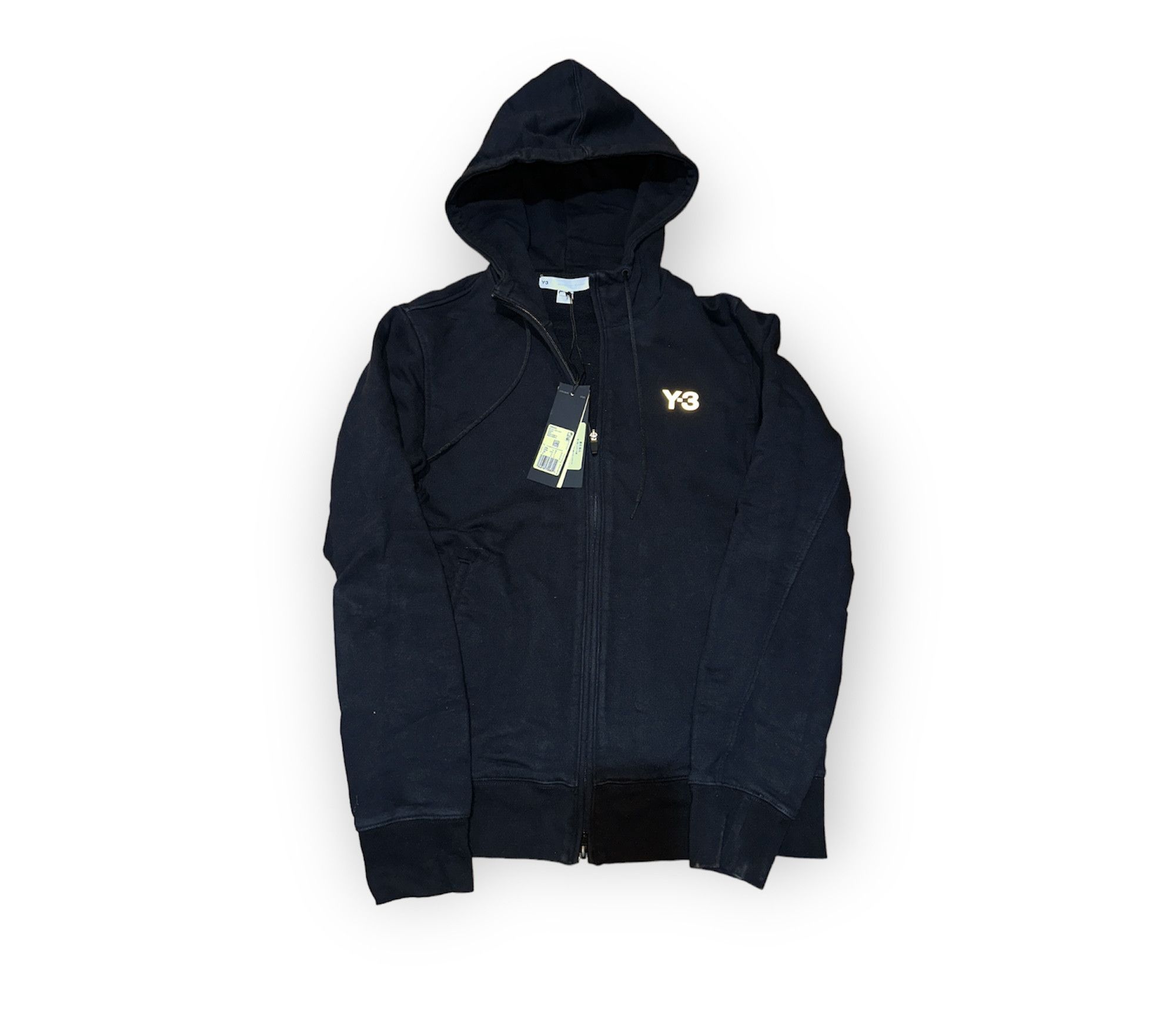 image of Y 3 x Yohji Yamamoto Heavy Cotton 3M Reflective Zip Up Hoodie in Black, Men's (Size Medium)