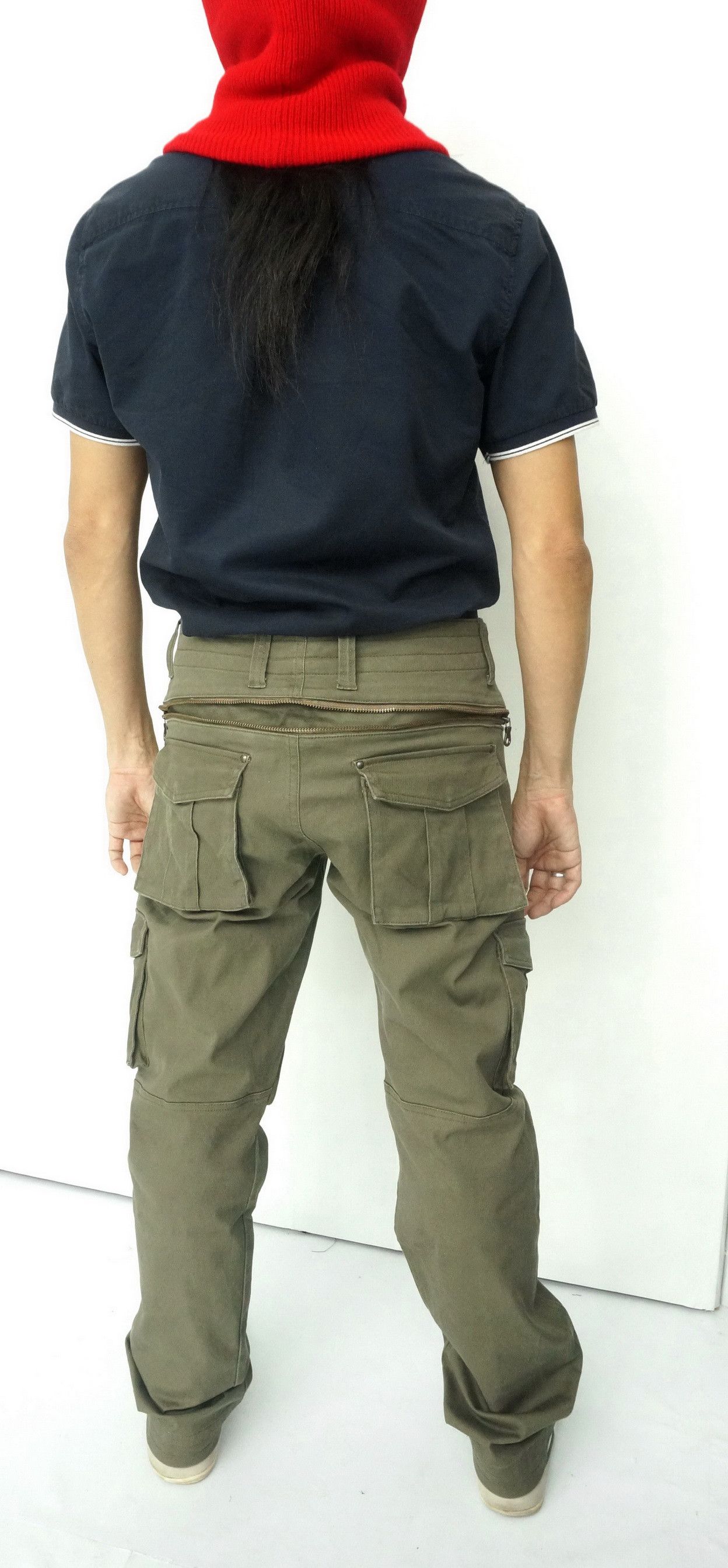 image of Boycott Japan Military Back Zipper Slim Cargo Travis Style in Olive Green, Men's (Size 29)