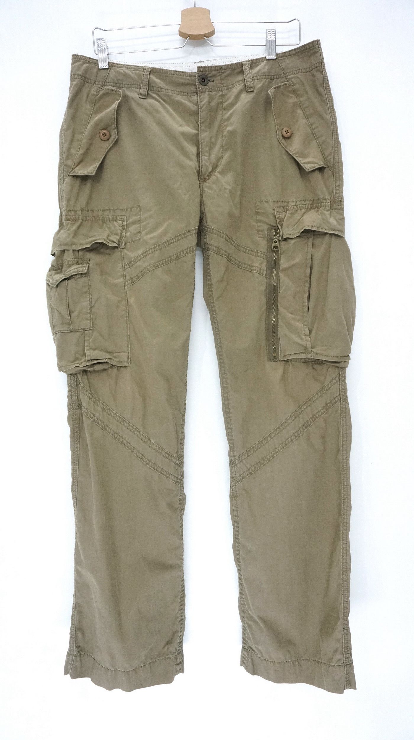 image of Polo Ralph Laurent Aging Worn Out Cargo Pants in Khaki Brown, Men's (Size 33)