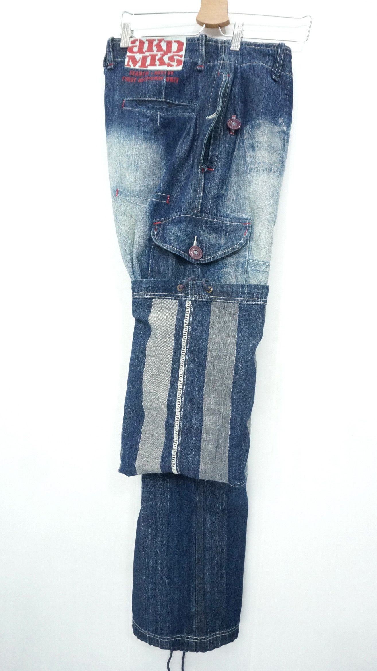 image of Dope! Akdmks Akademiks Roll Up Patch Knee Cargo Jeans in Denim Blue, Men's (Size 34)