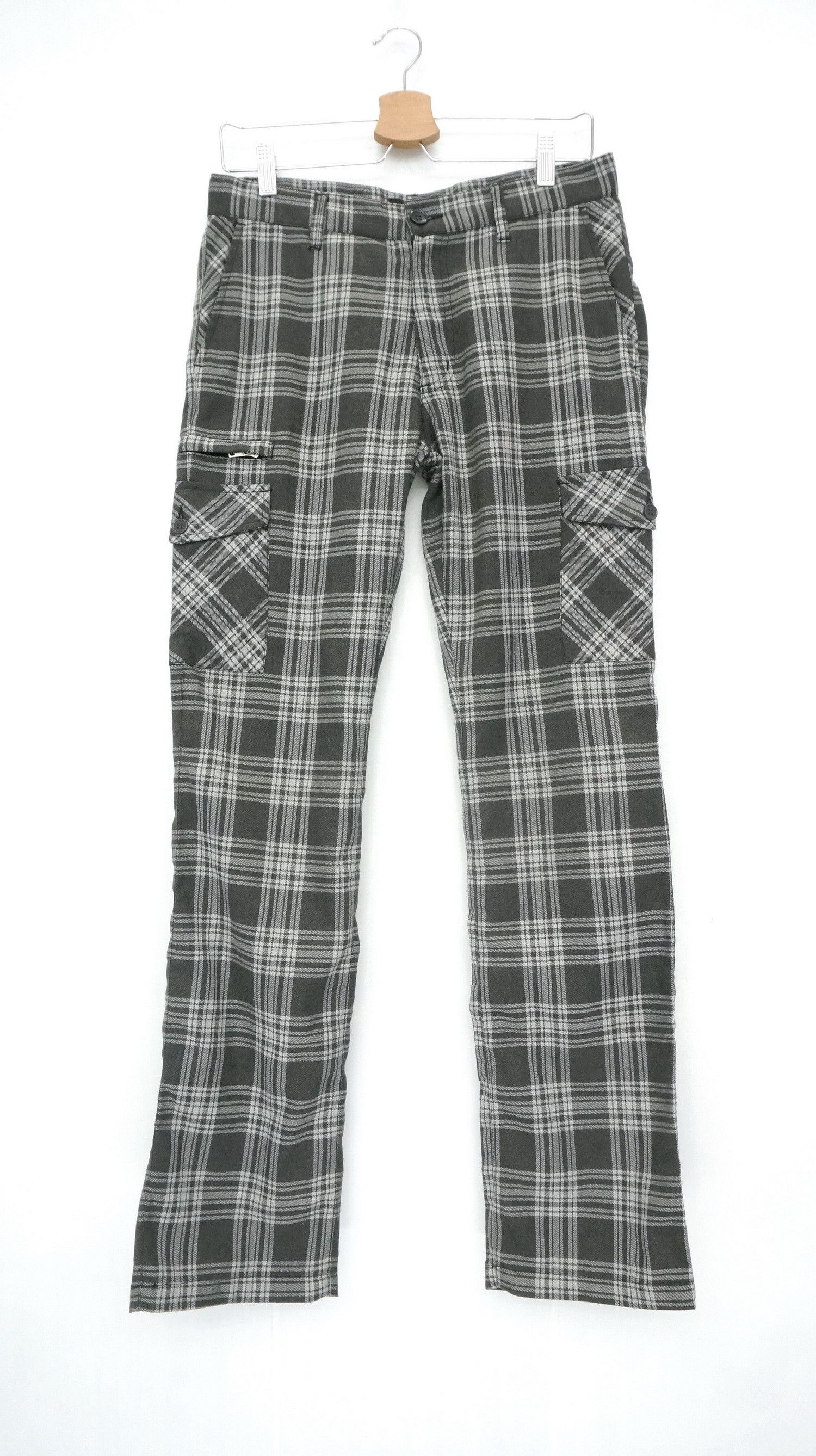 Japanese Brand SUGGESTIONS Punk Tartan Skinny Short Rise Cargo Pants Size US 31 - 1 Thumbnail