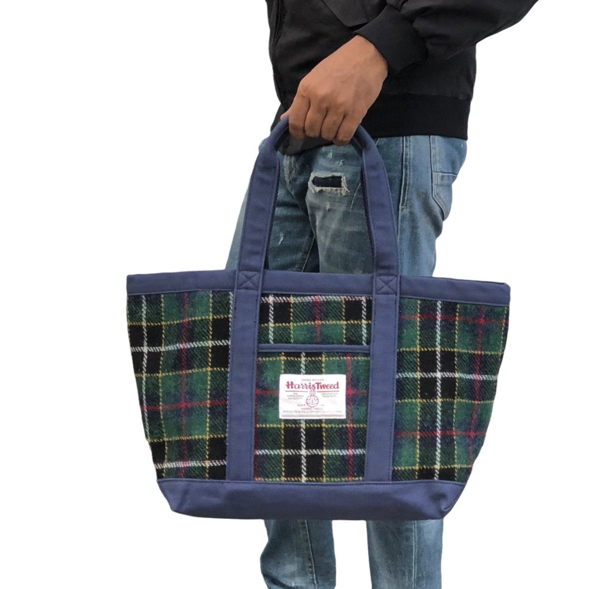 Fcoen X Harris Tweed Collaboration Tote Bag in Blue, Men's