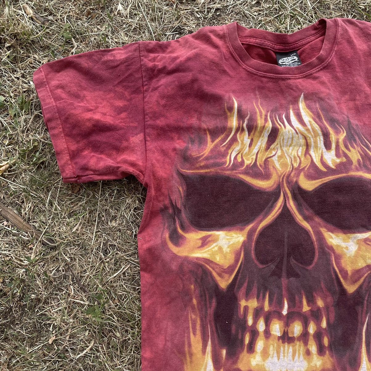 Vintage Vintage 90s Skull Fire Graphic Tee Grunge Thrashed Baggy M Size US M / EU 48-50 / 2 - 2 Thumbnail