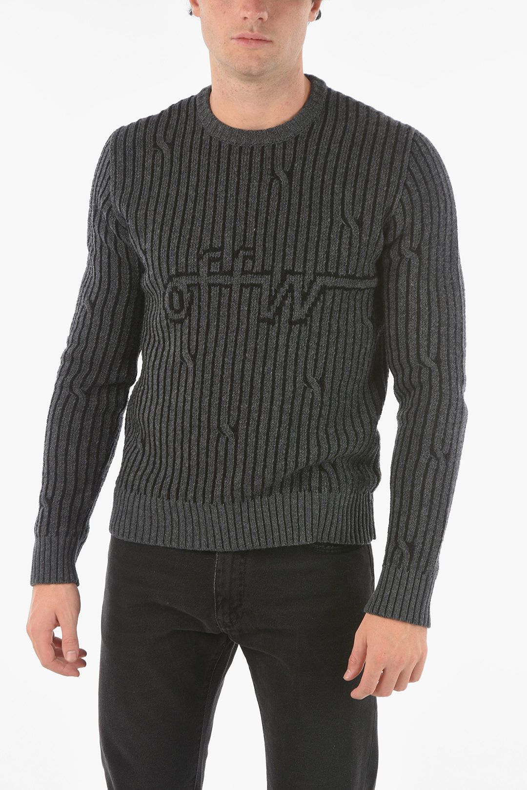 image of Off White Off-White Wool Blend Embroidered Logo Sweatshirt in Grey, Men's (Size Small)