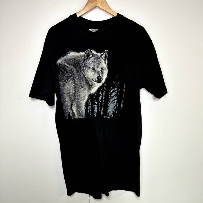 Vintage Vintage Wolf Shirt 90s Wolves T-Shirt Black Tee Nature Dogs ...