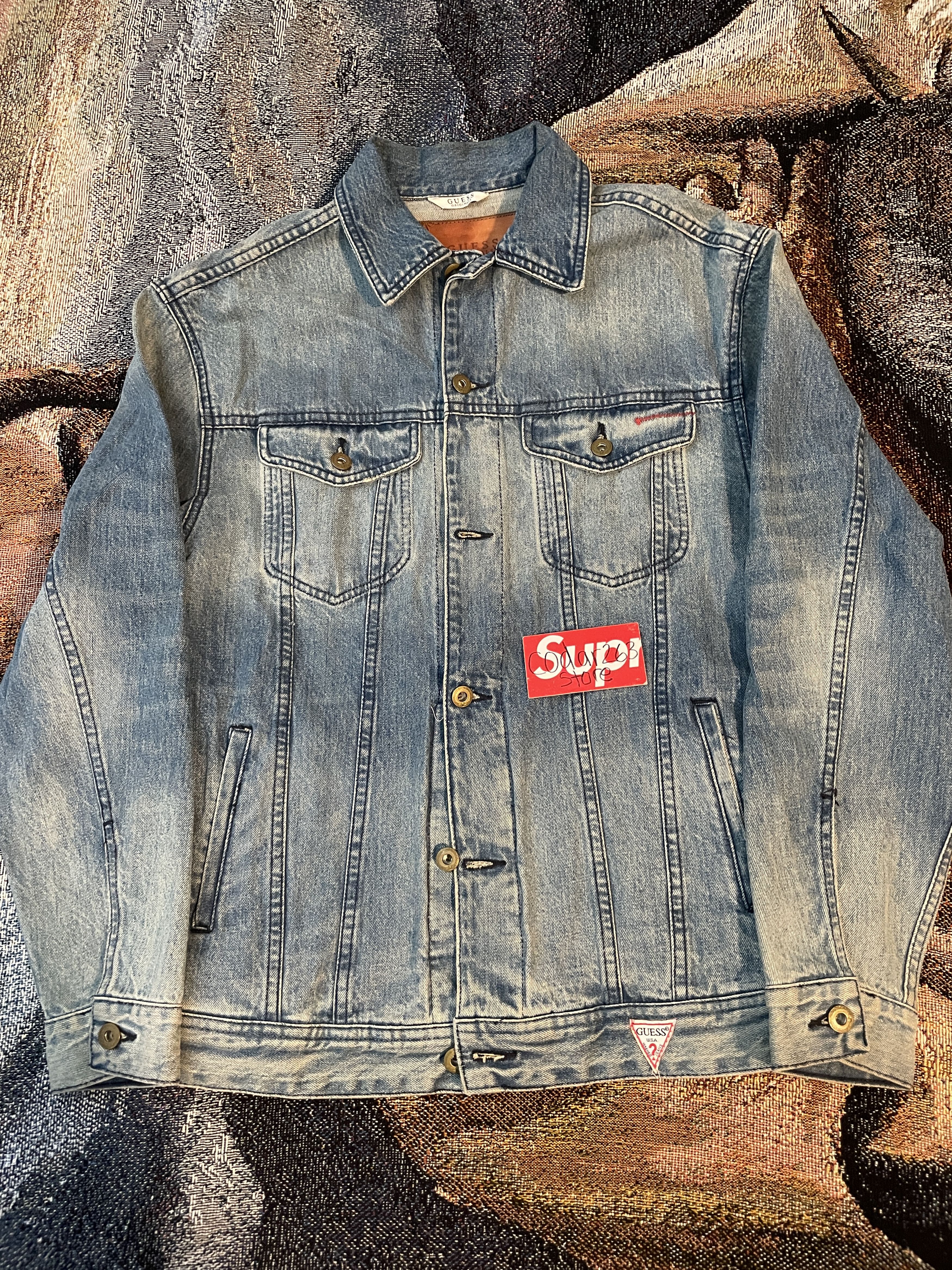 image of Asap Rocky x Guess A$Ap Rocky Denim Trucker Jacket Guess Originals Awge in Navy, Men's (Size Small)