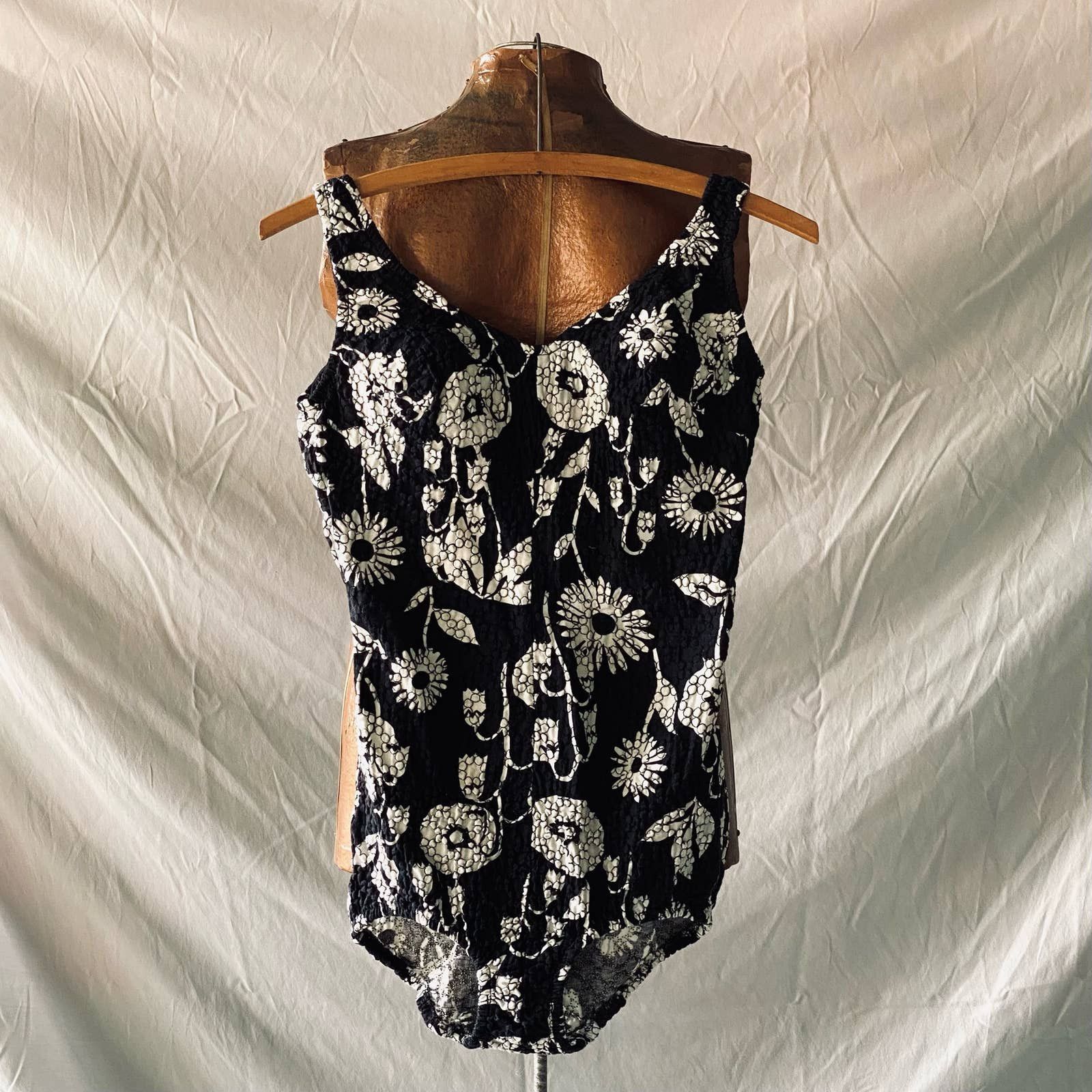 Vintage 60s Black/White Floral Bathing Suit