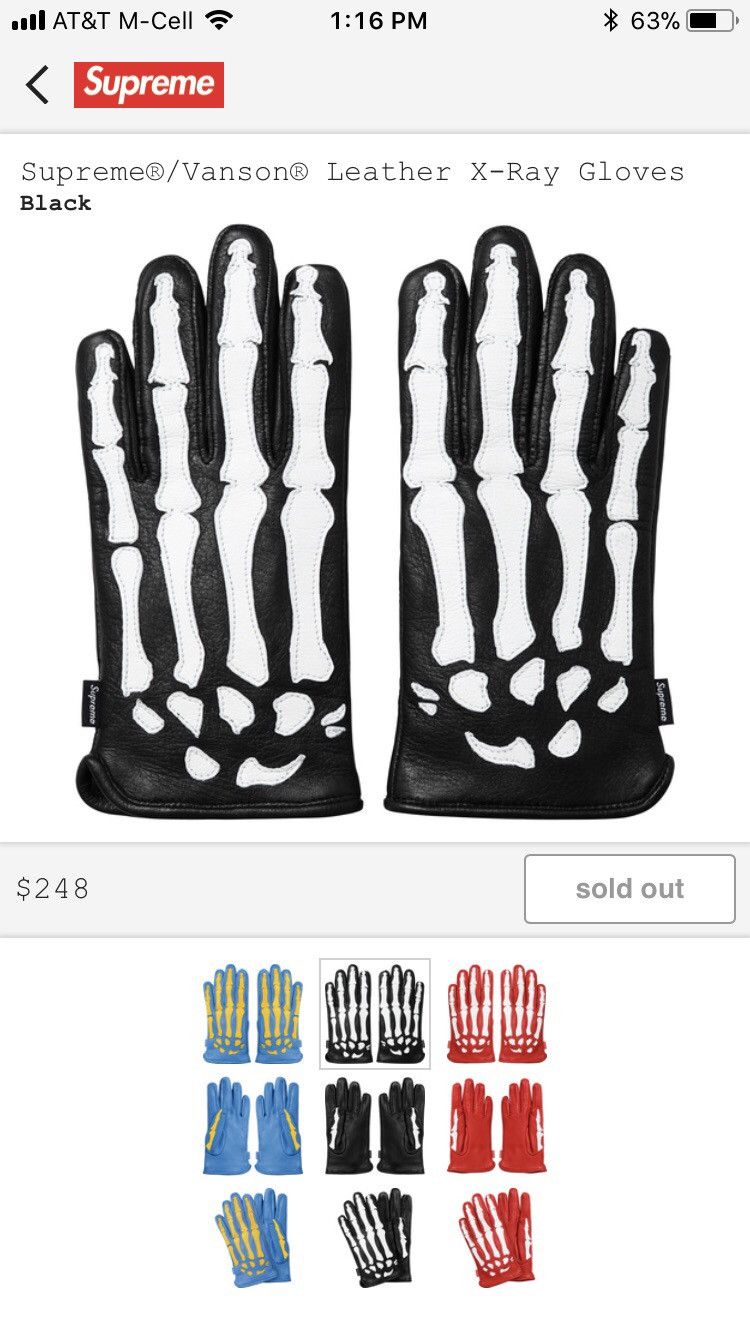 Jacket Supreme Skeleton Gloves Supreme Vanson Leather X-Ray Gloves